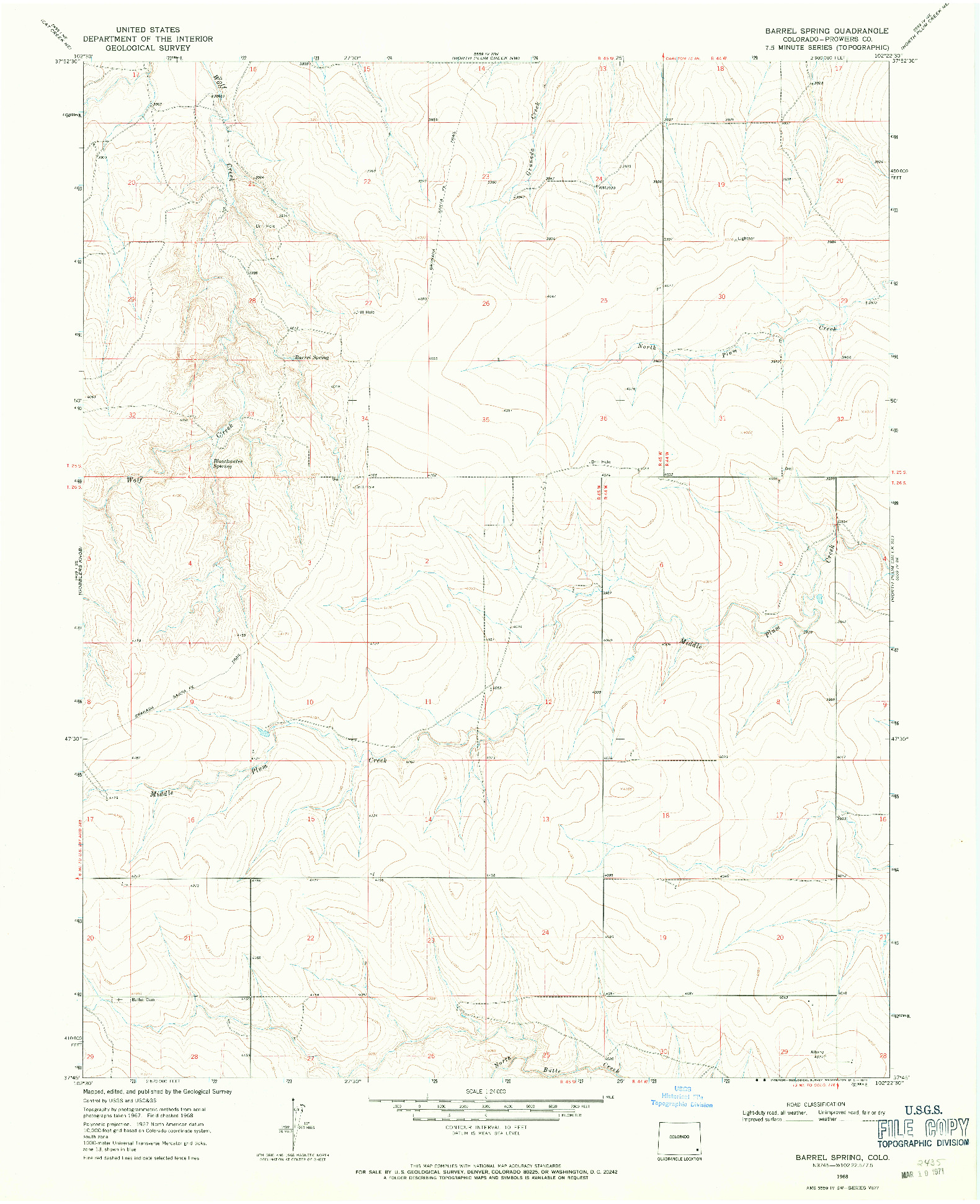 USGS 1:24000-SCALE QUADRANGLE FOR BARREL SPRING, CO 1968