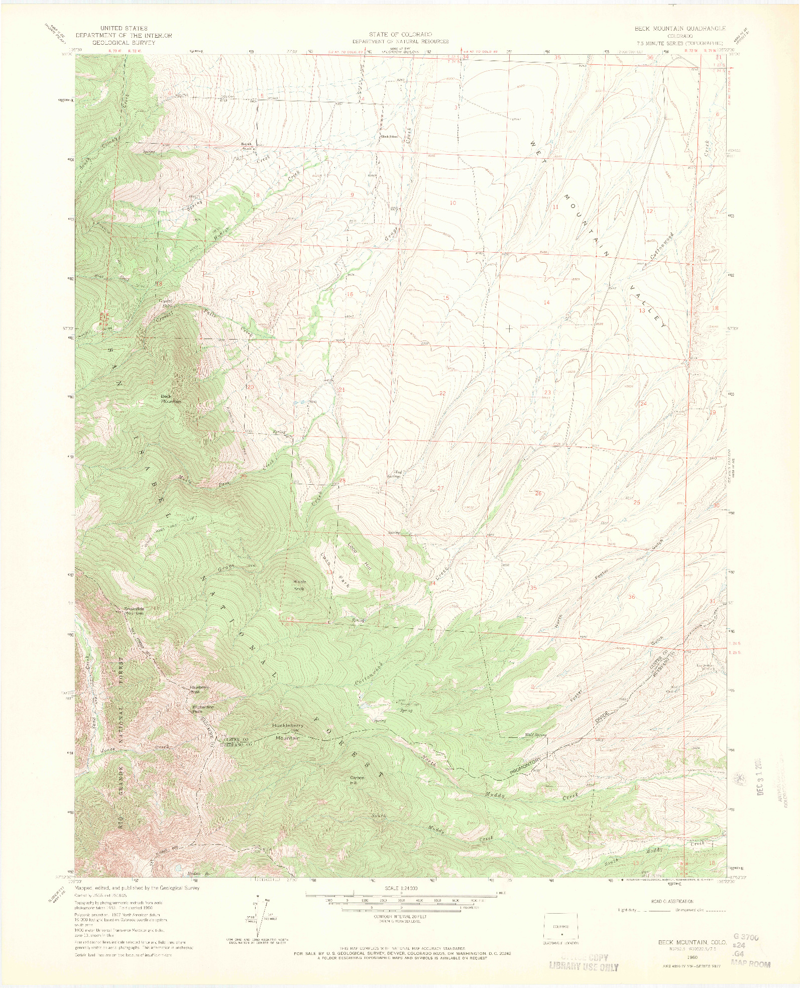 USGS 1:24000-SCALE QUADRANGLE FOR BECK MOUNTAIN, CO 1960