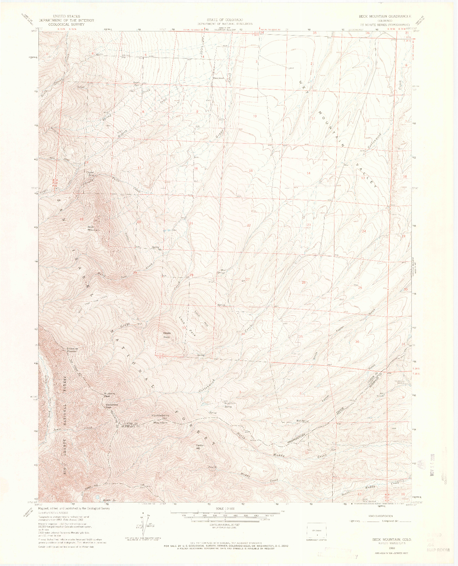 USGS 1:24000-SCALE QUADRANGLE FOR BECK MOUNTAIN, CO 1960