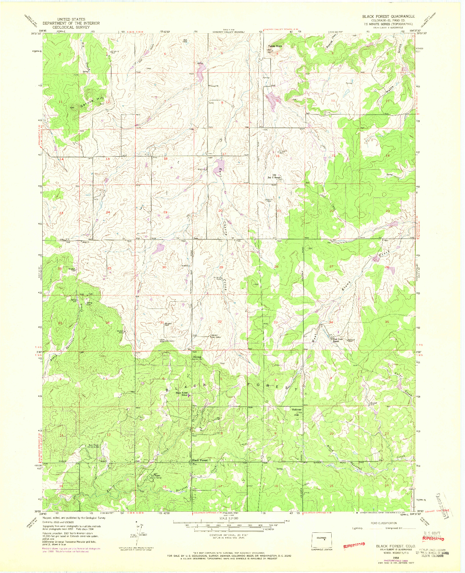 USGS 1:24000-SCALE QUADRANGLE FOR BLACK FOREST, CO 1954