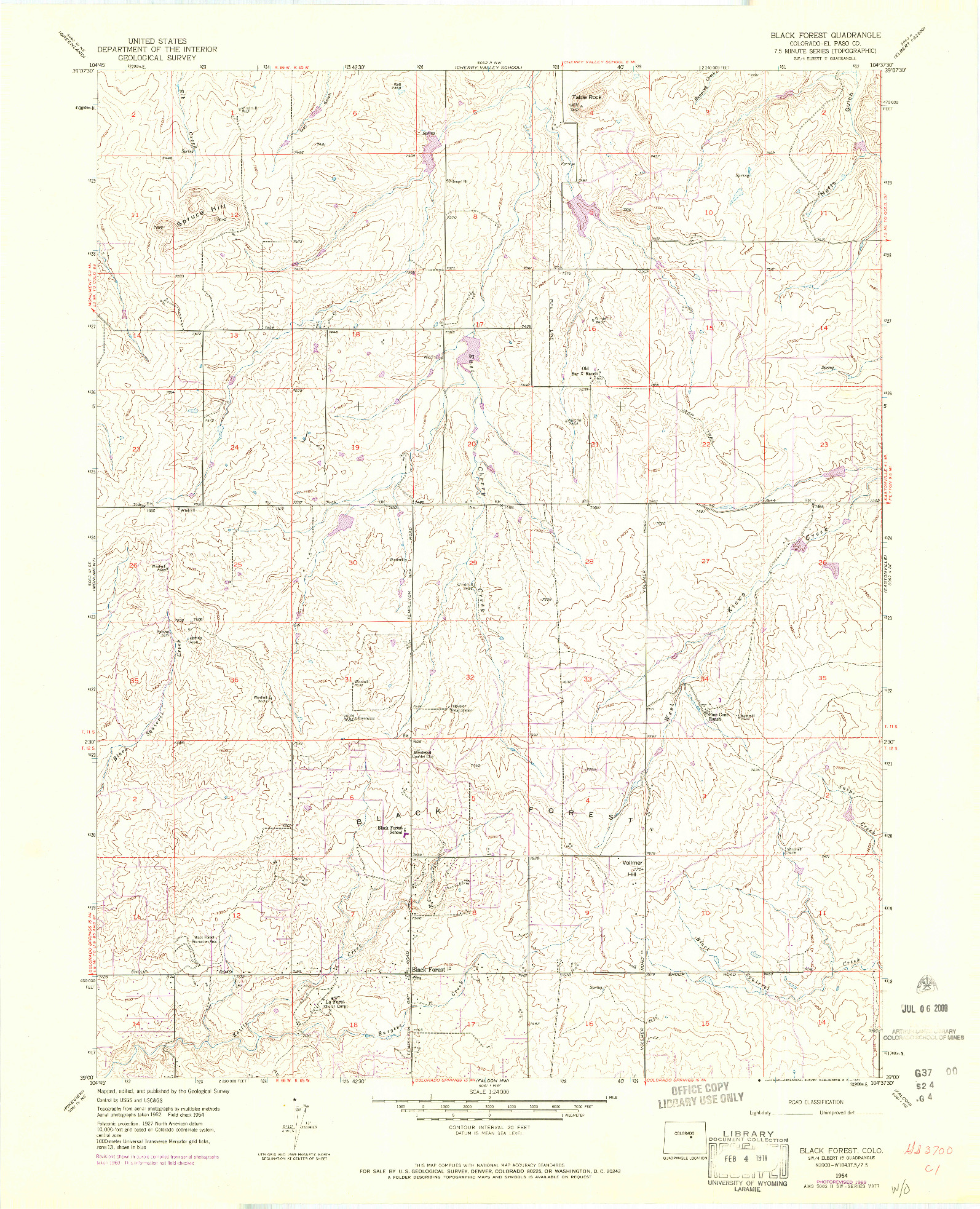 USGS 1:24000-SCALE QUADRANGLE FOR BLACK FOREST, CO 1954