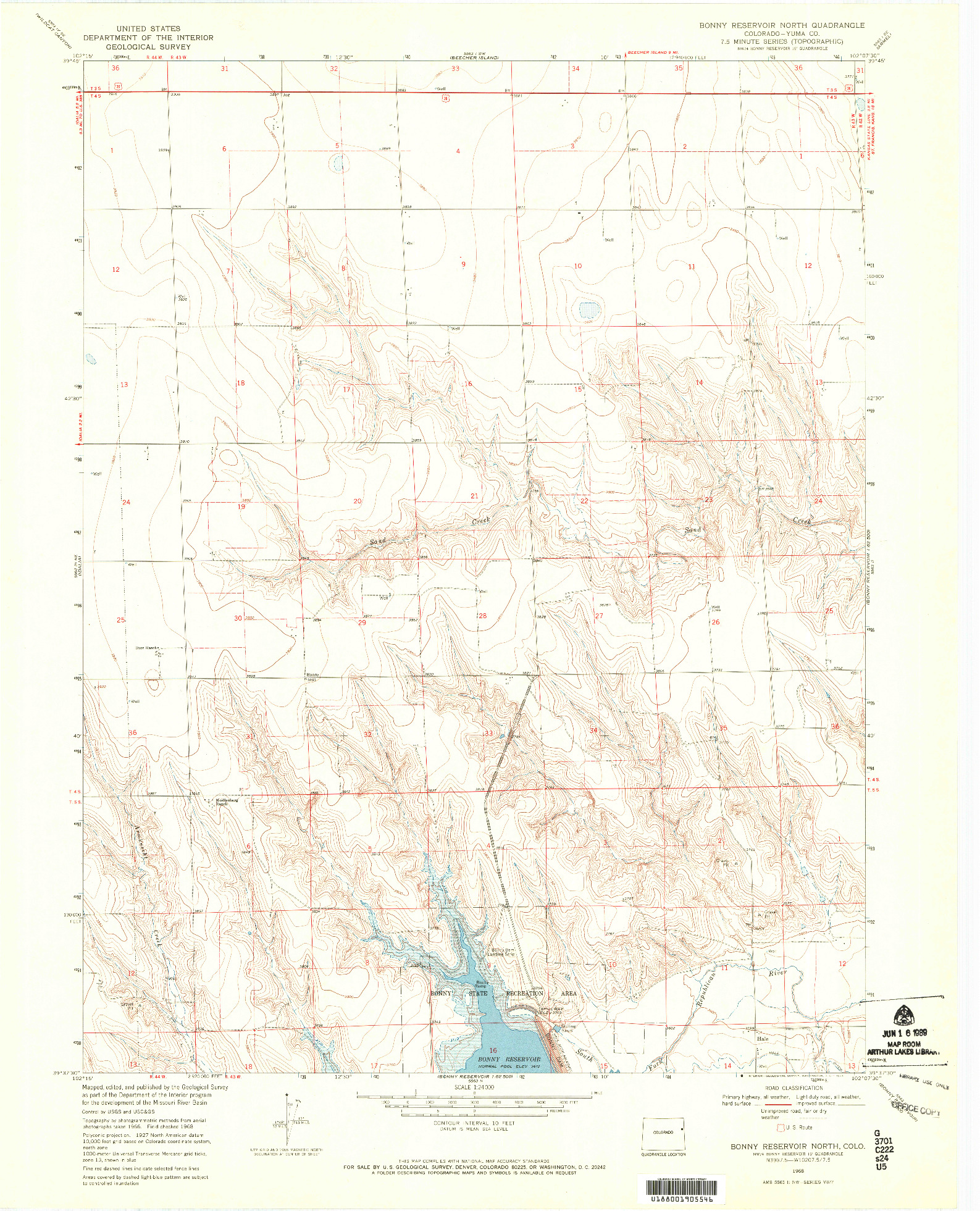 USGS 1:24000-SCALE QUADRANGLE FOR BONNY RESERVOIR NORTH, CO 1968