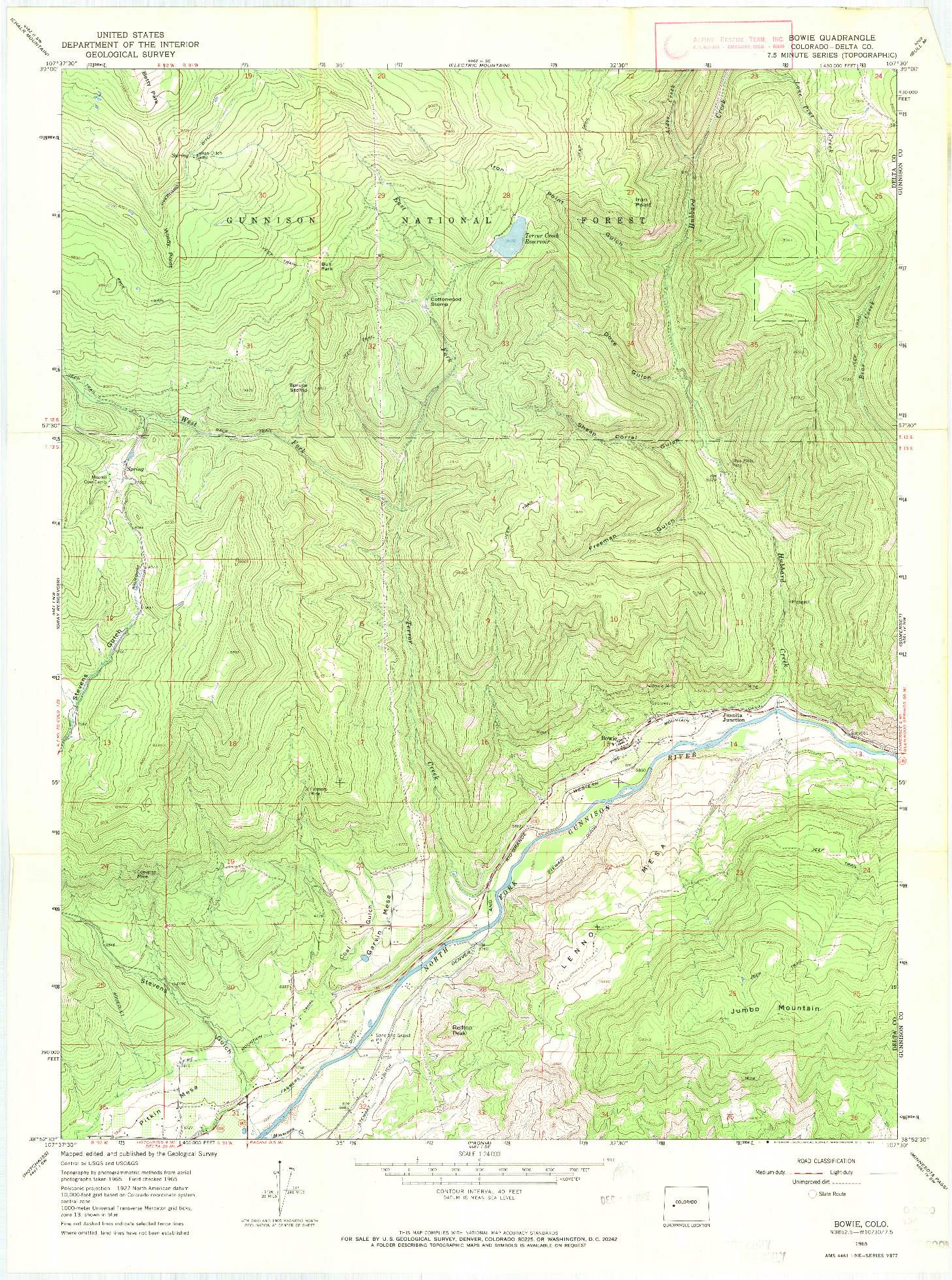 USGS 1:24000-SCALE QUADRANGLE FOR BOWIE, CO 1965