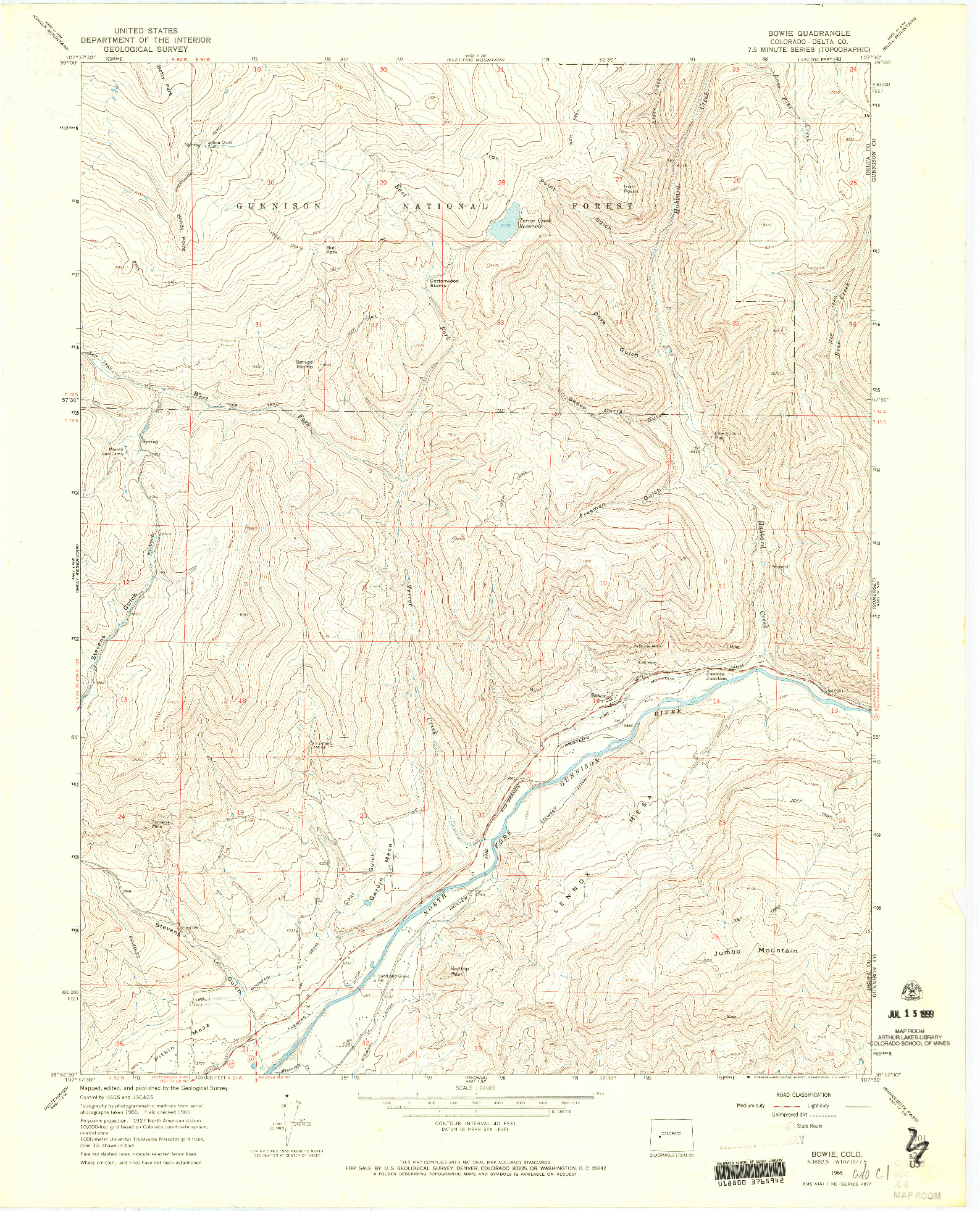 USGS 1:24000-SCALE QUADRANGLE FOR BOWIE, CO 1965