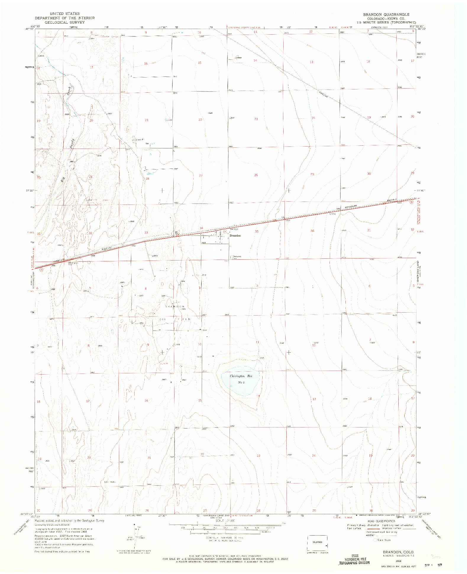 USGS 1:24000-SCALE QUADRANGLE FOR BRANDON, CO 1968