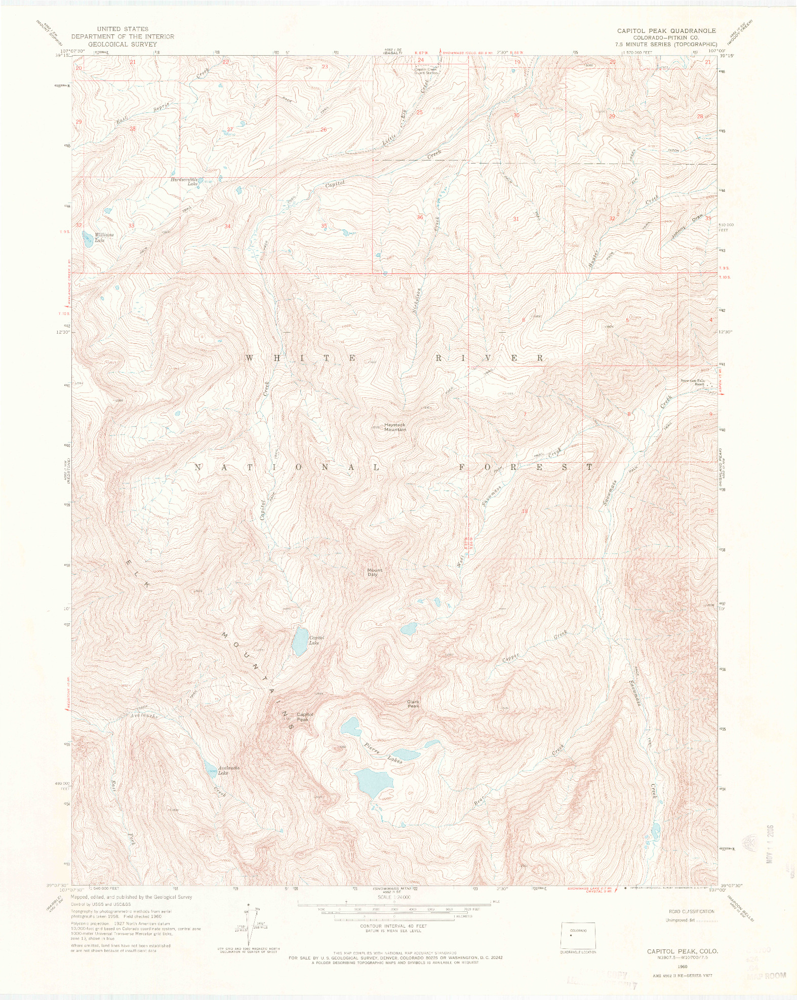 USGS 1:24000-SCALE QUADRANGLE FOR CAPITOL PEAK, CO 1960