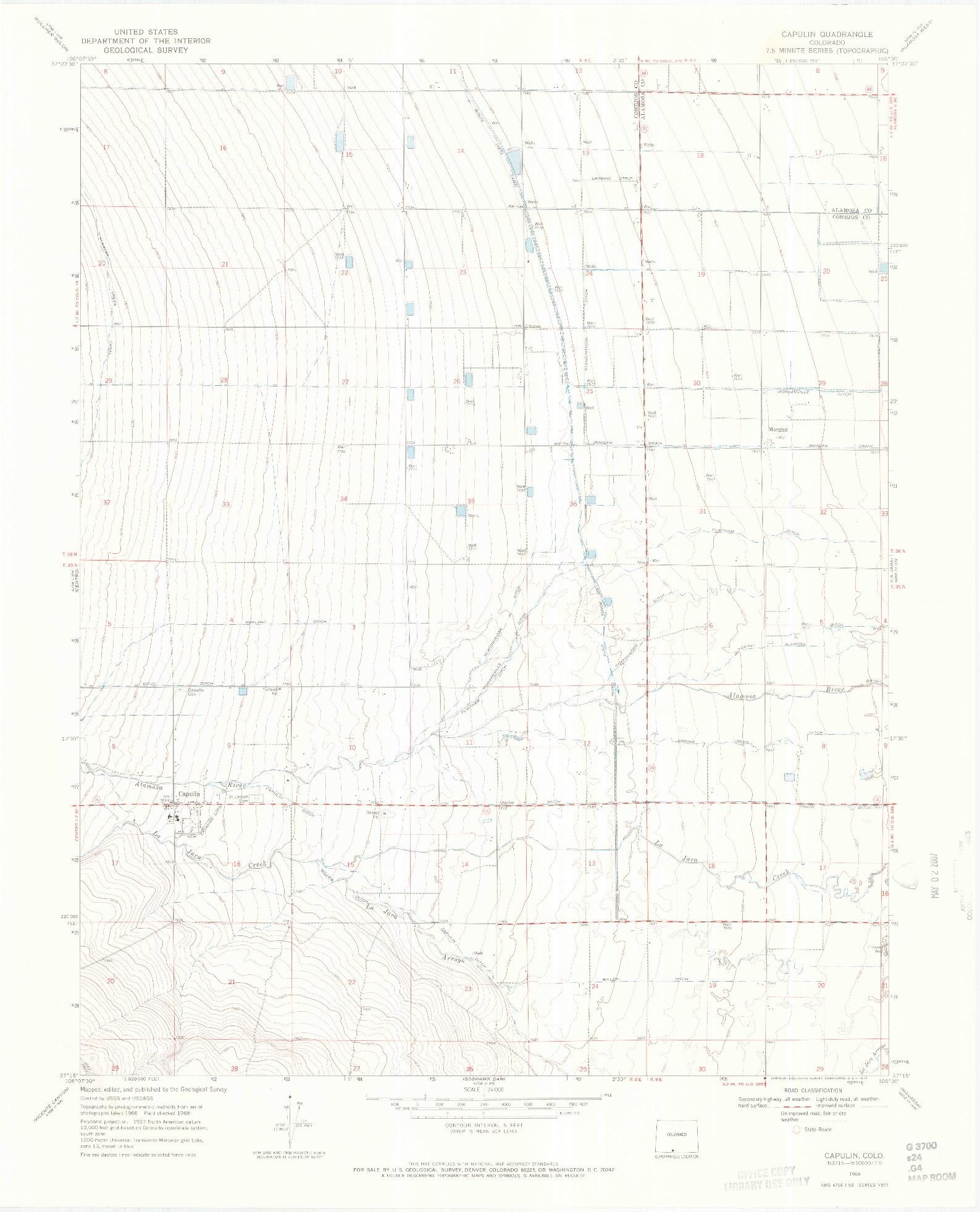 USGS 1:24000-SCALE QUADRANGLE FOR CAPULIN, CO 1968