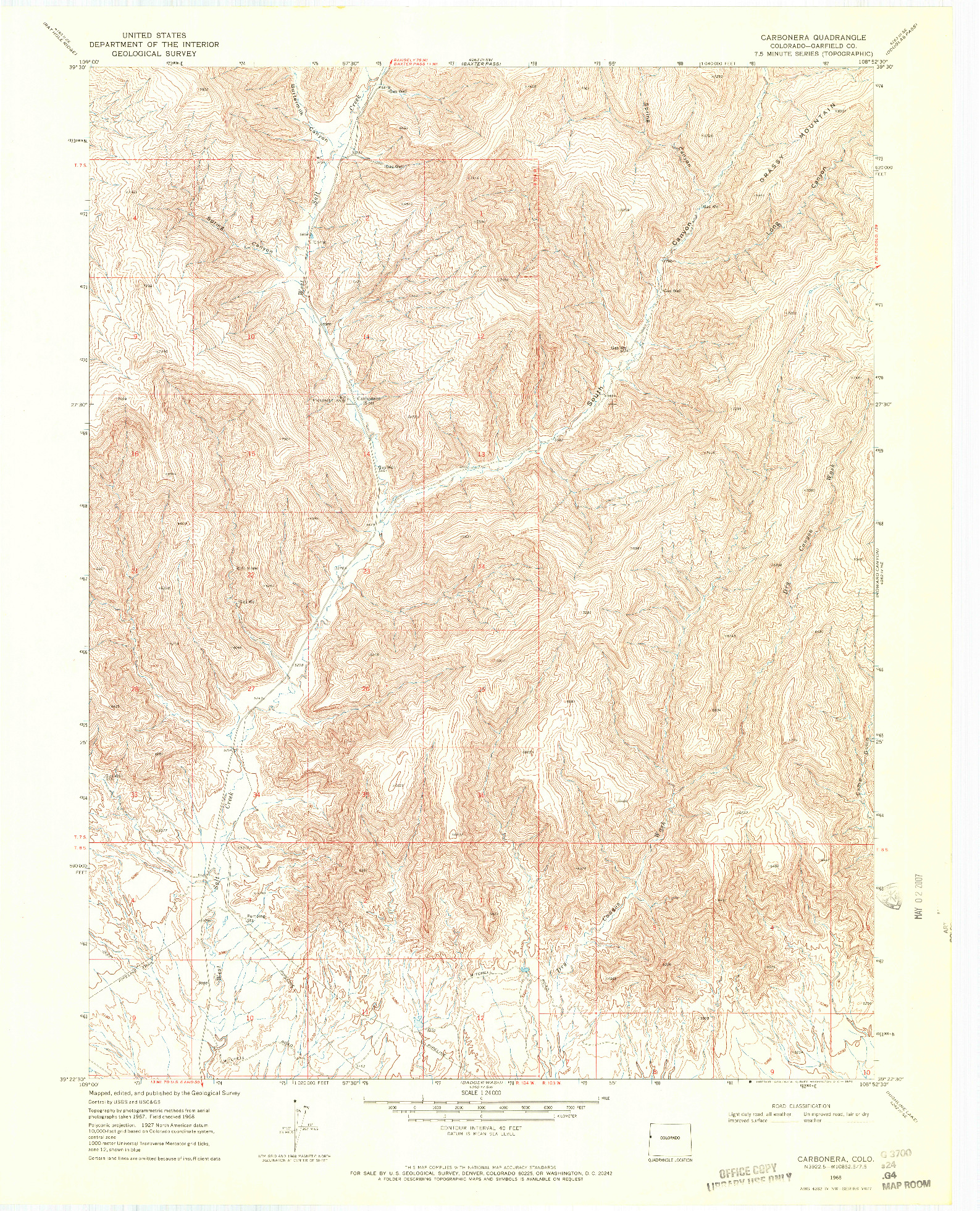 USGS 1:24000-SCALE QUADRANGLE FOR CARBONERA, CO 1968