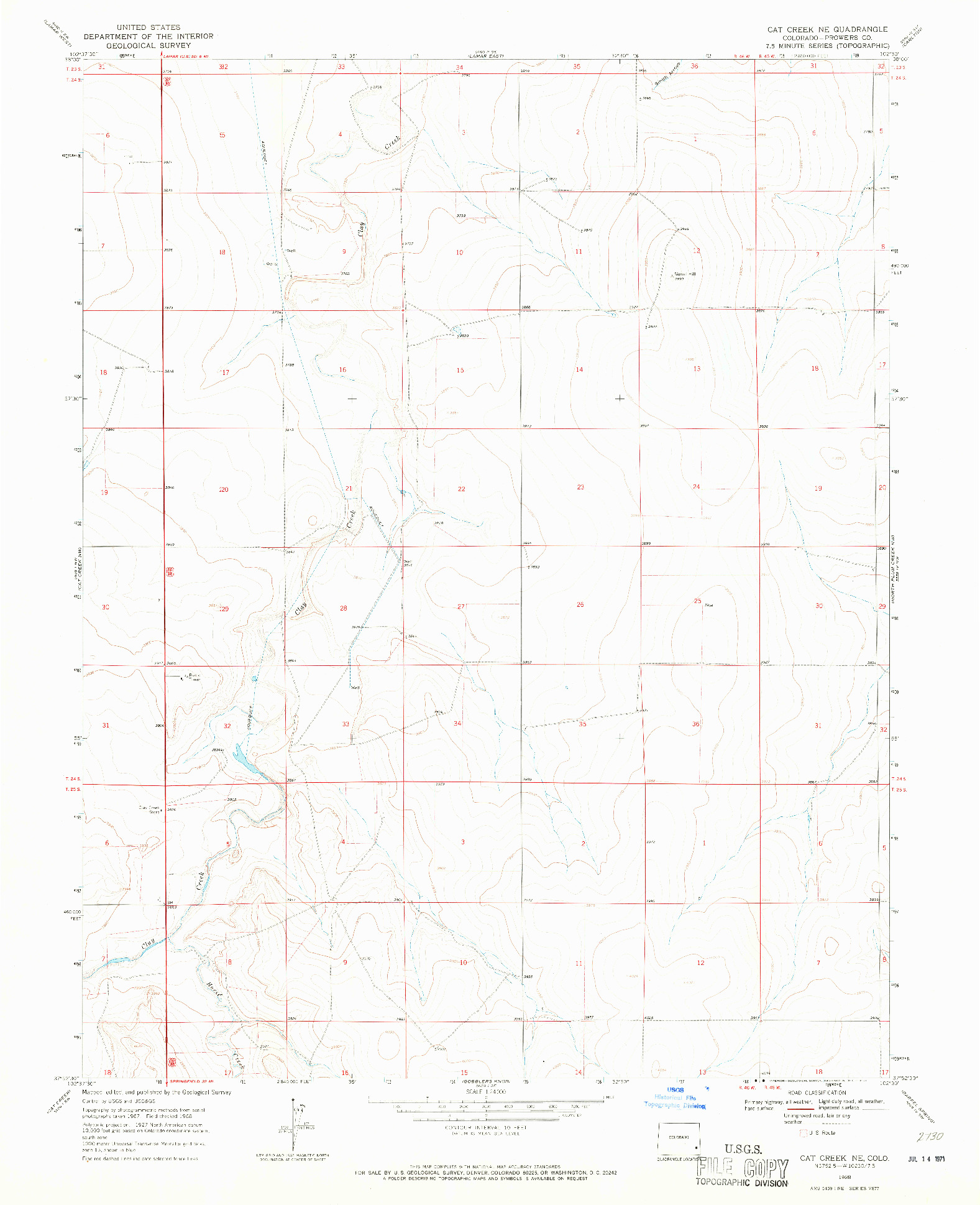 USGS 1:24000-SCALE QUADRANGLE FOR CAT CREEK NE, CO 1968
