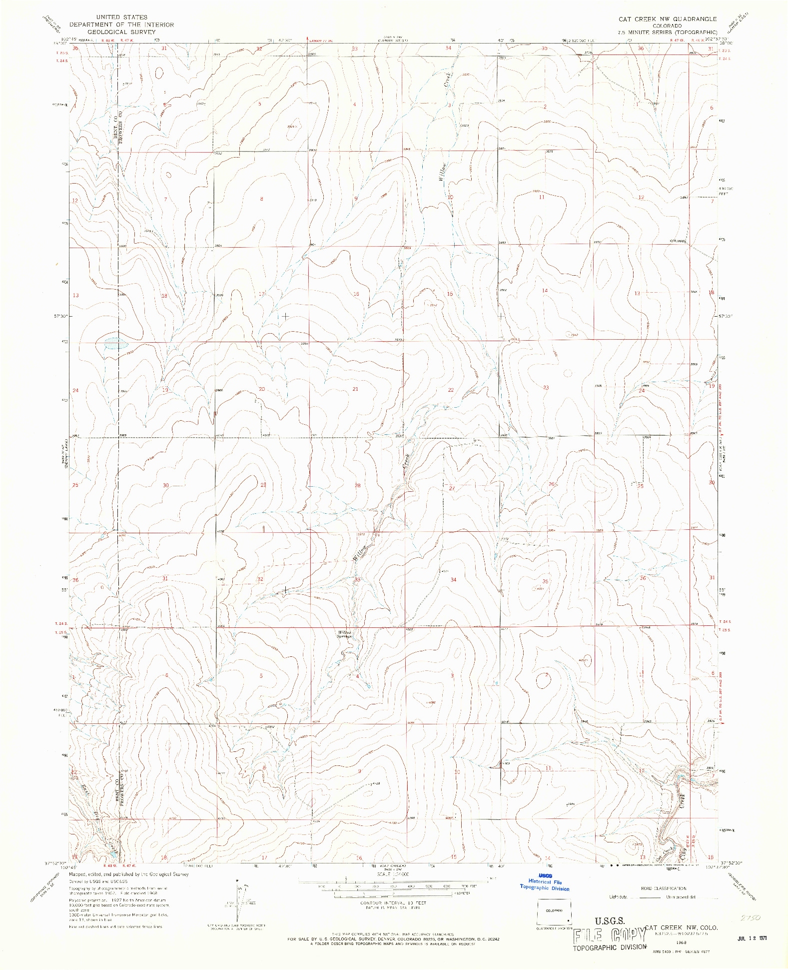 USGS 1:24000-SCALE QUADRANGLE FOR CAT CREEK NW, CO 1968