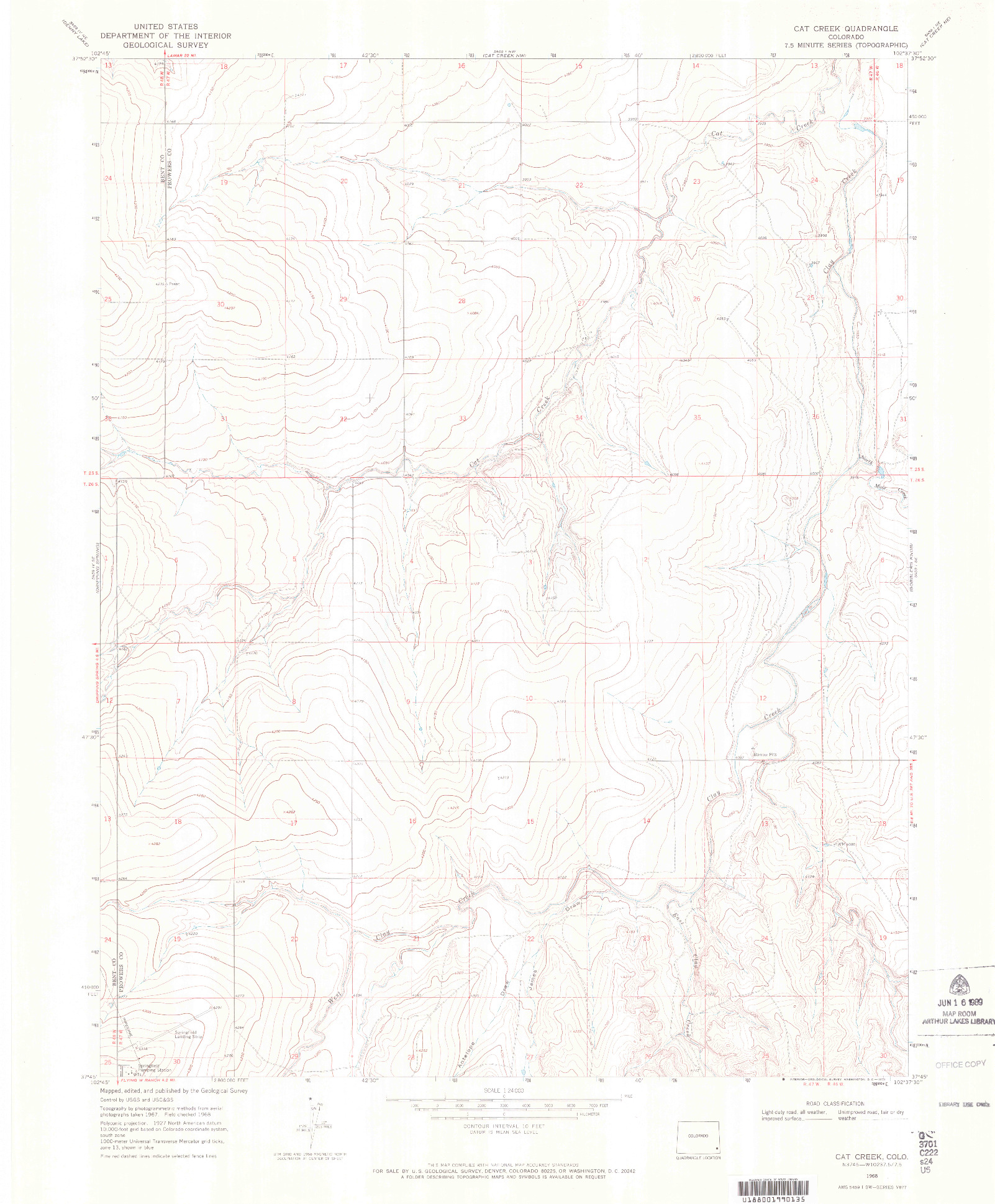 USGS 1:24000-SCALE QUADRANGLE FOR CAT CREEK, CO 1968