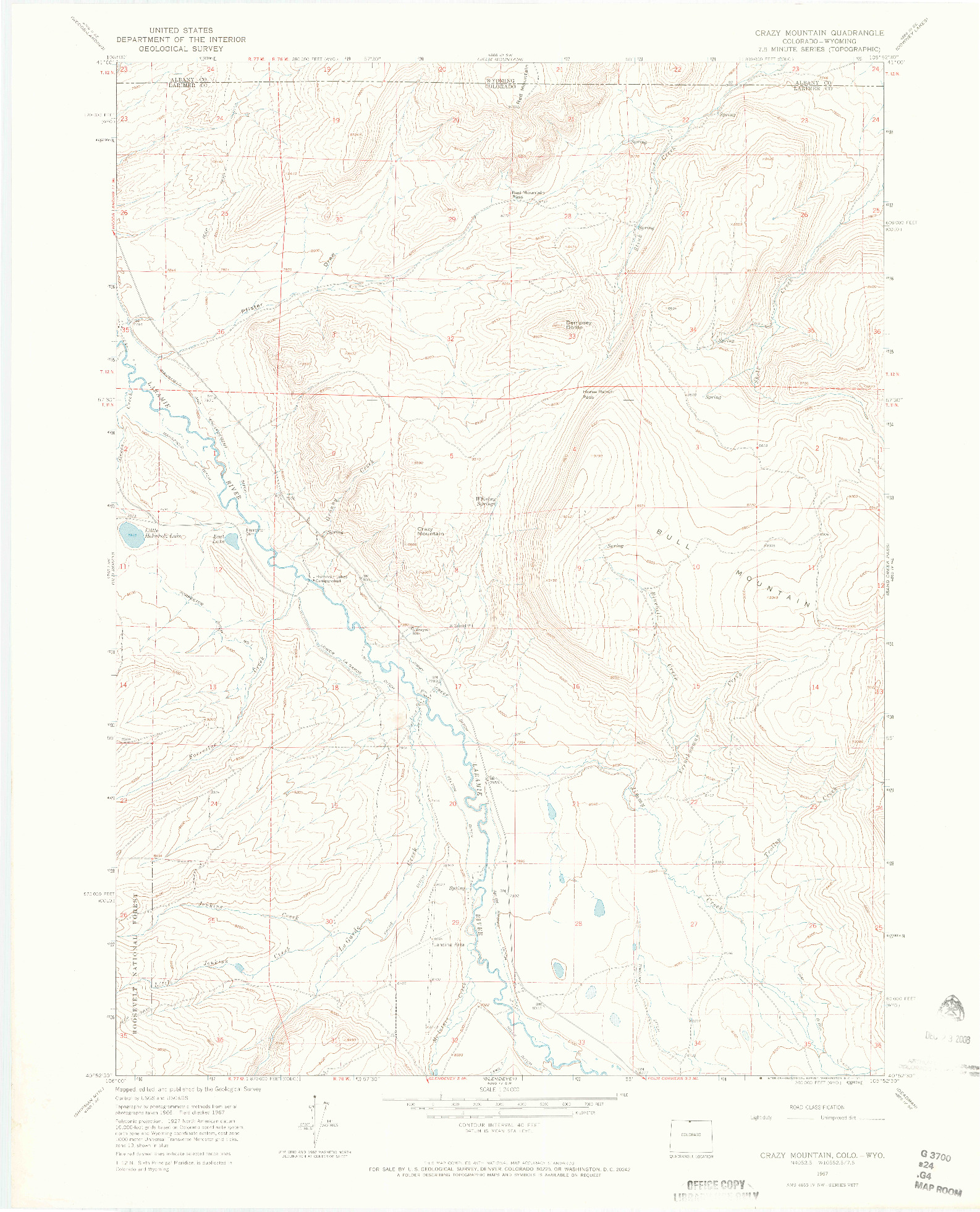 USGS 1:24000-SCALE QUADRANGLE FOR CRAZY MOUNTAIN, CO 1967