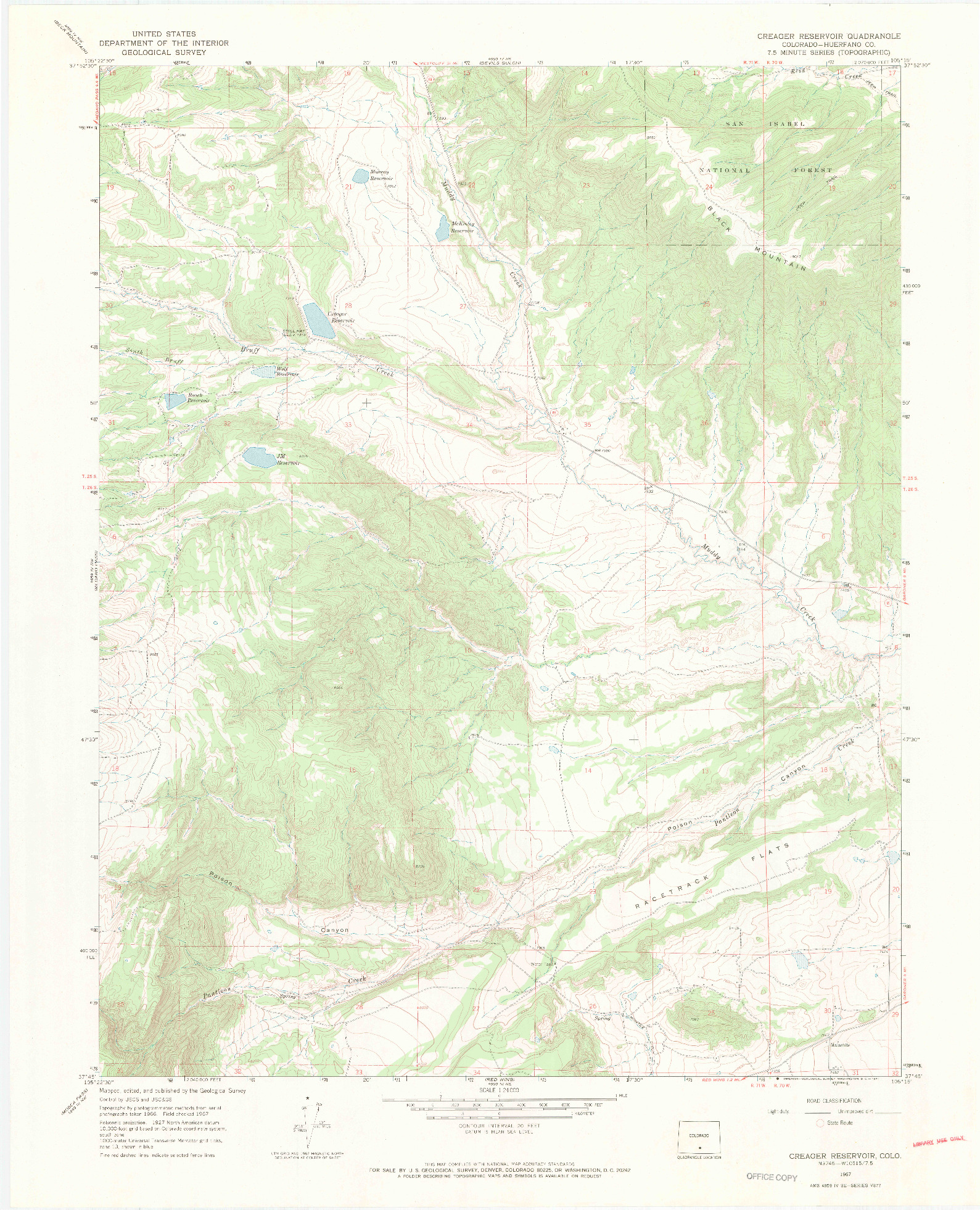USGS 1:24000-SCALE QUADRANGLE FOR CREAGER RESERVOIR, CO 1967