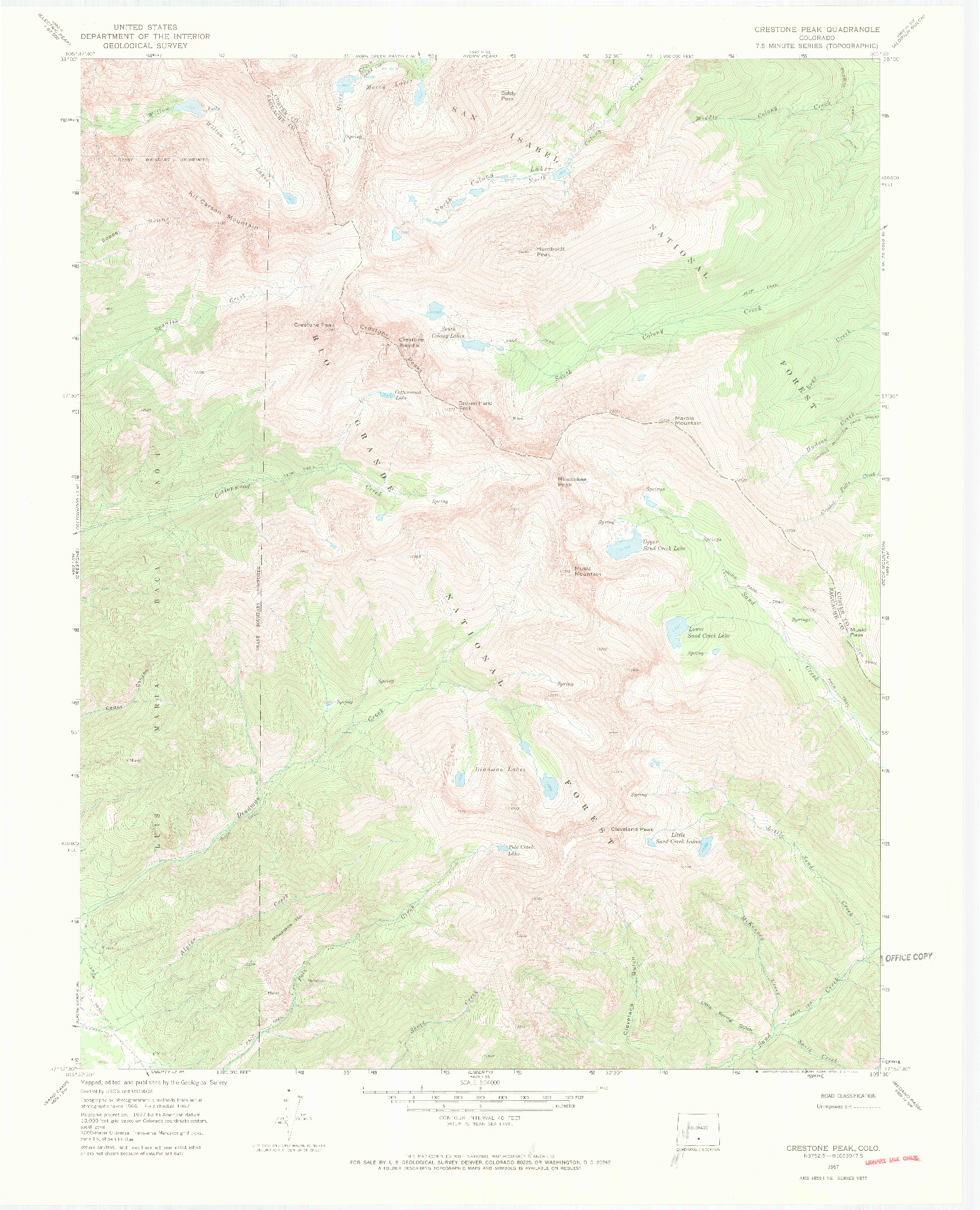 USGS 1:24000-SCALE QUADRANGLE FOR CRESTONE PEAK, CO 1967