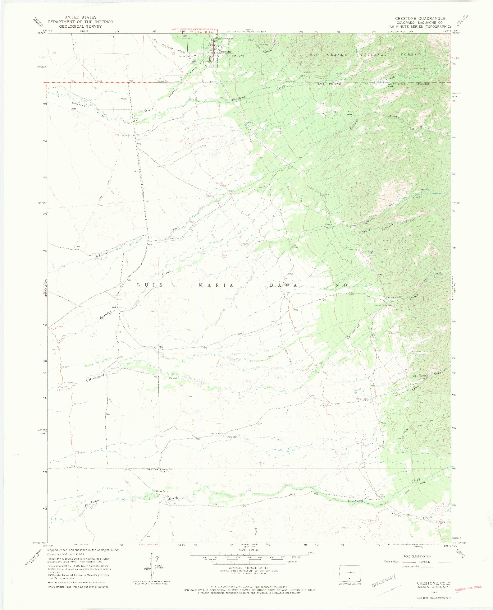 USGS 1:24000-SCALE QUADRANGLE FOR CRESTONE, CO 1967