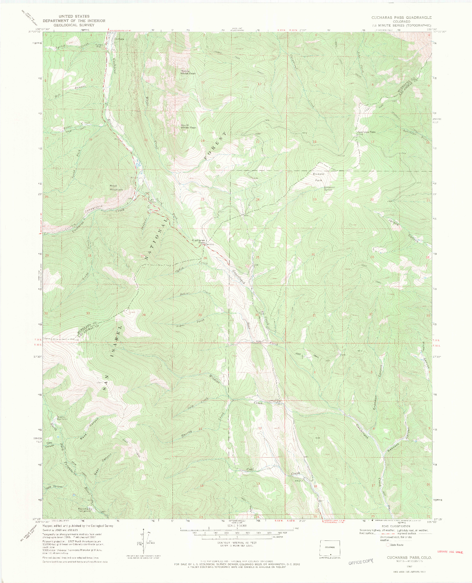 USGS 1:24000-SCALE QUADRANGLE FOR CUCHARAS PASS, CO 1967