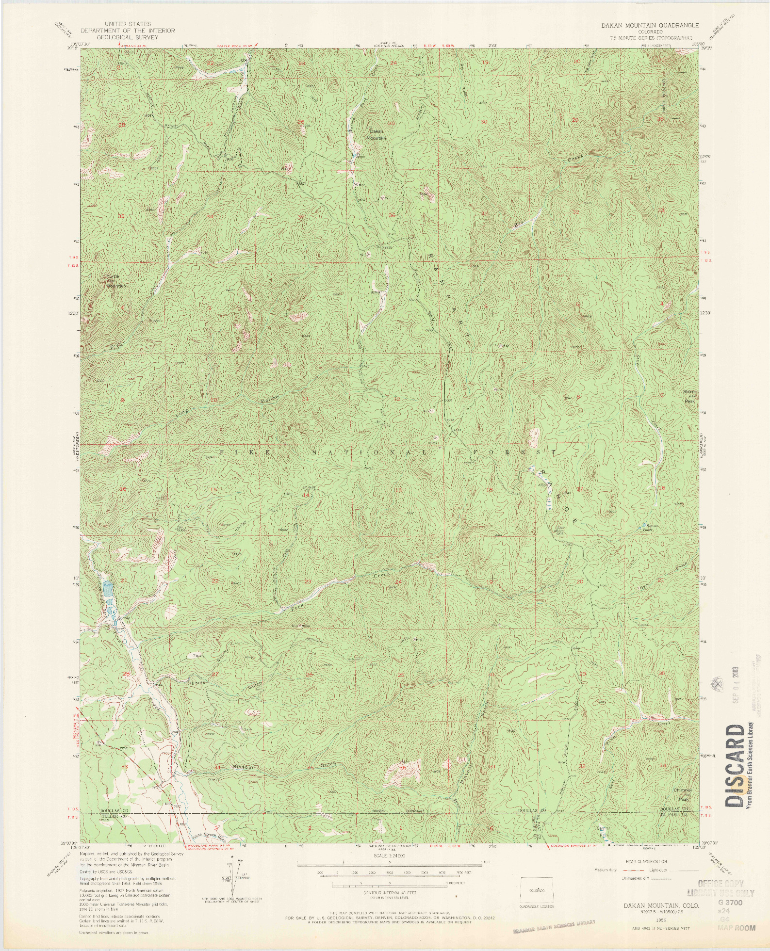 USGS 1:24000-SCALE QUADRANGLE FOR DAKAN MOUNTAIN, CO 1956