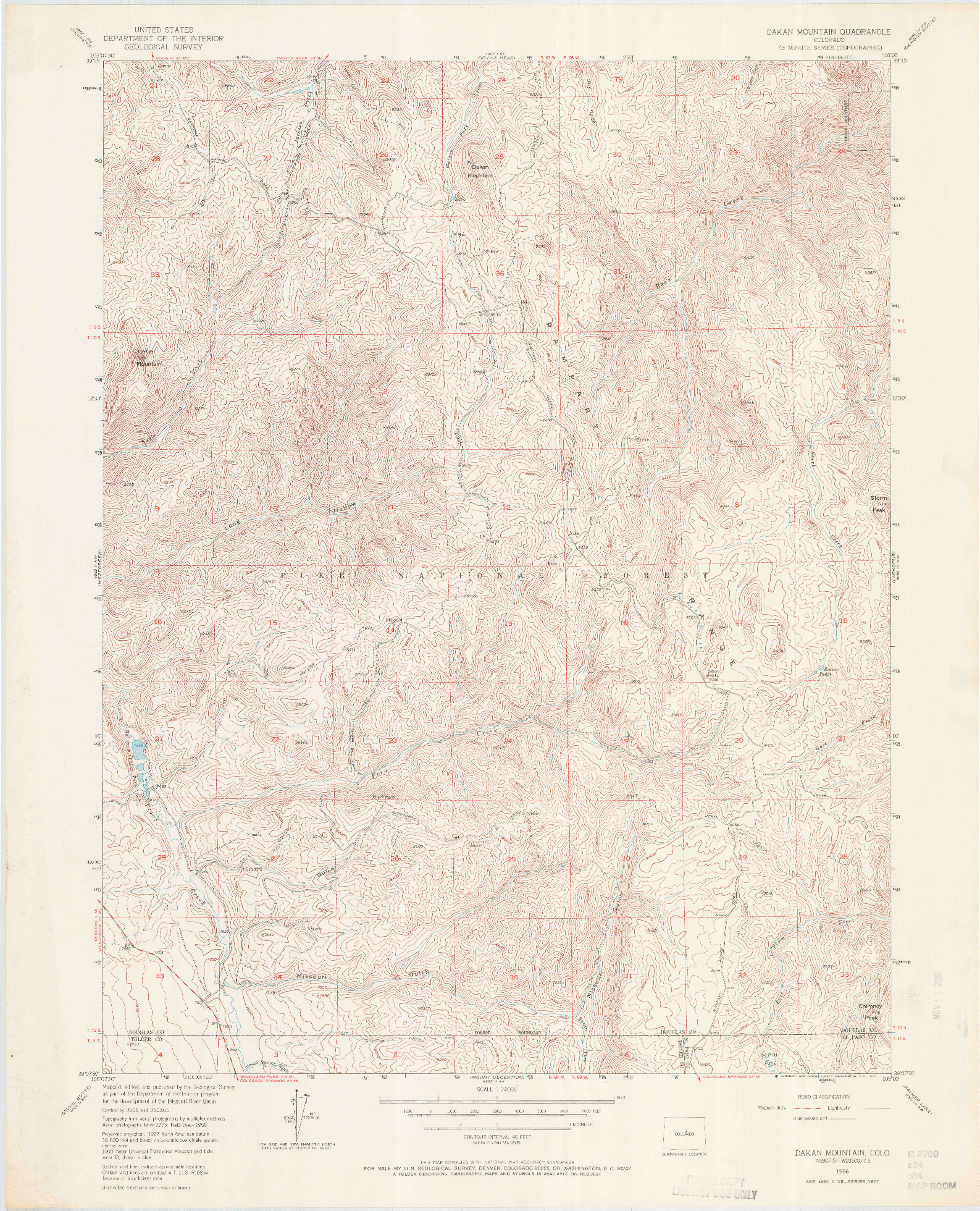 USGS 1:24000-SCALE QUADRANGLE FOR DAKAN MOUNTAIN, CO 1956