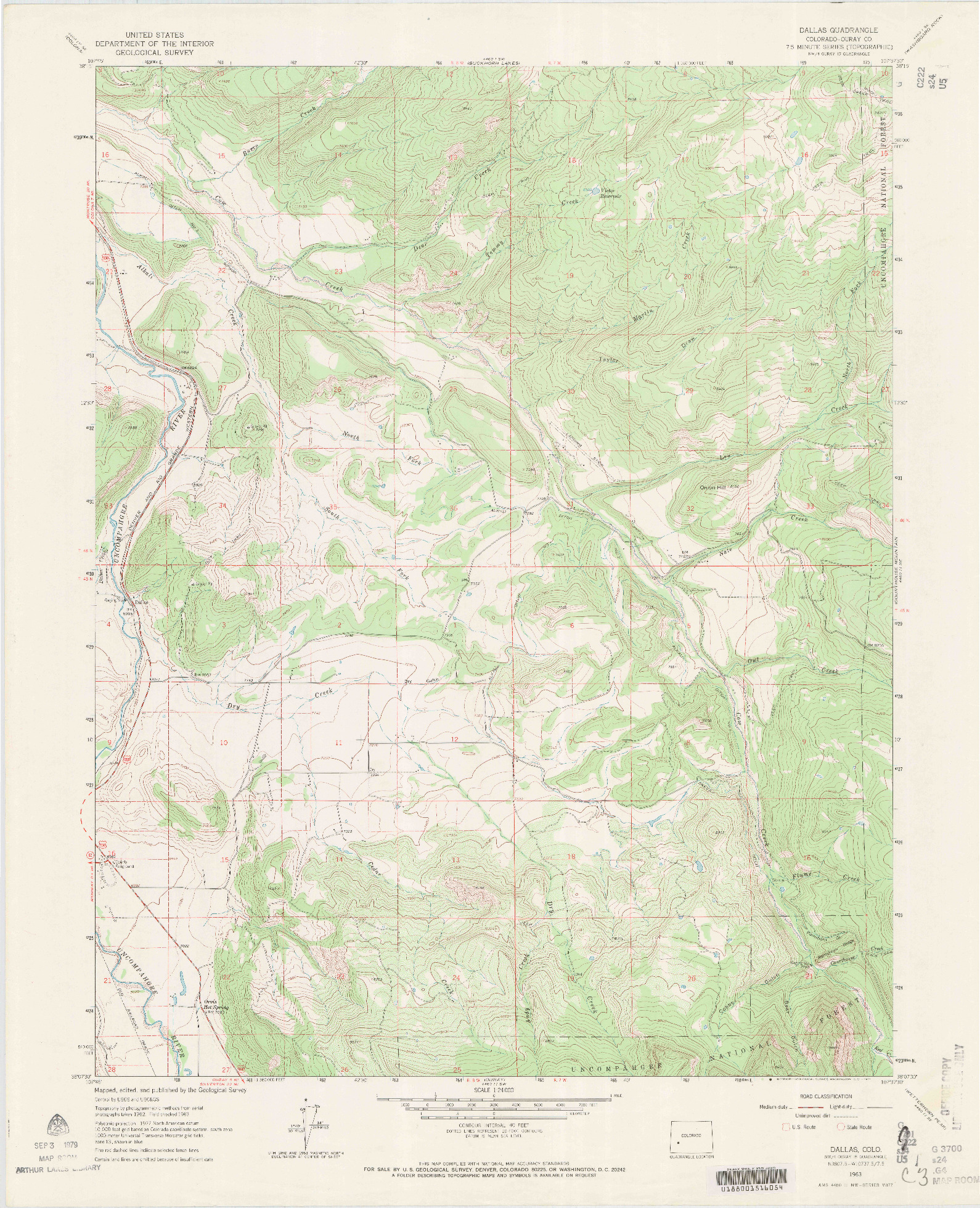 USGS 1:24000-SCALE QUADRANGLE FOR DALLAS, CO 1963