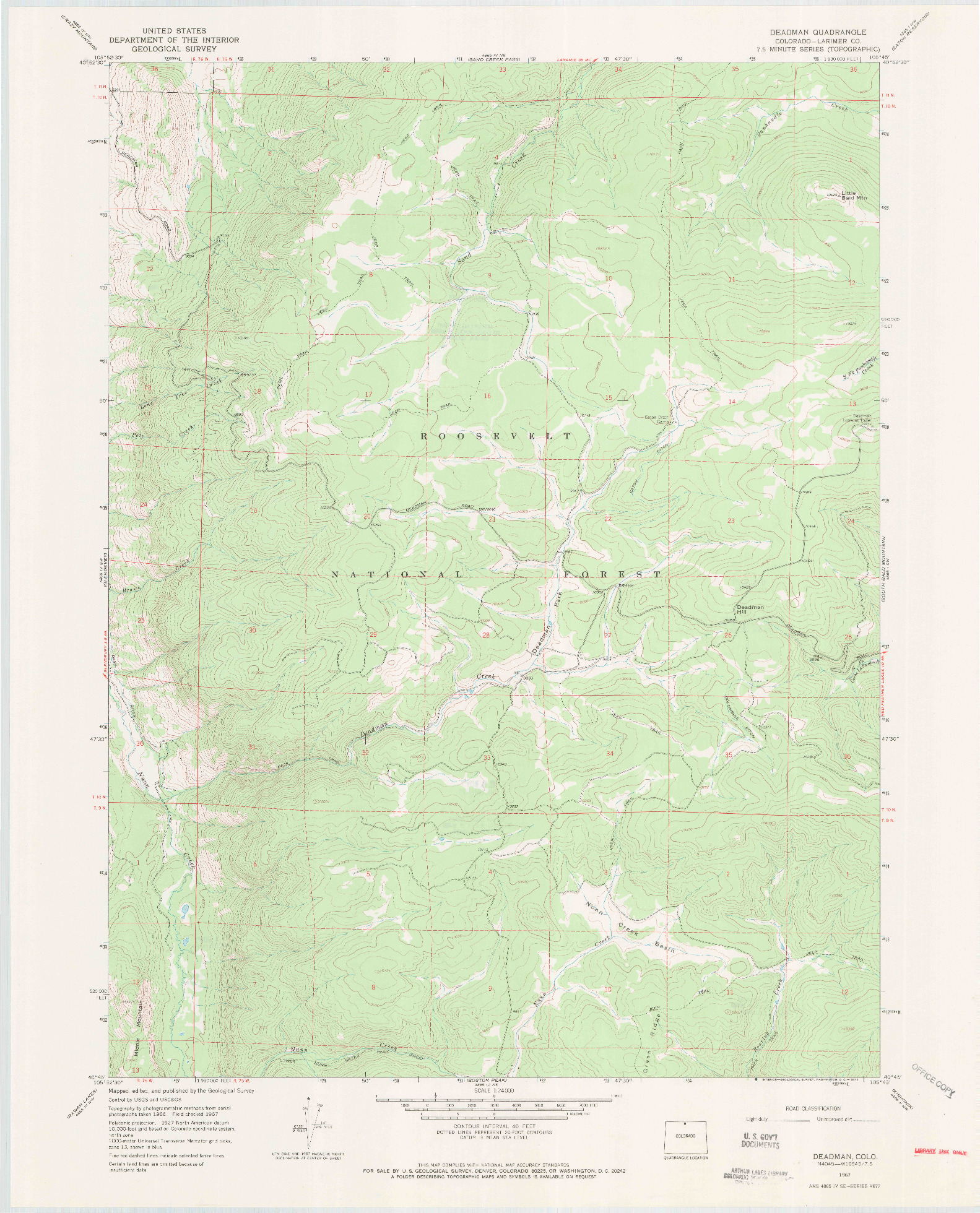 USGS 1:24000-SCALE QUADRANGLE FOR DEADMAN, CO 1967