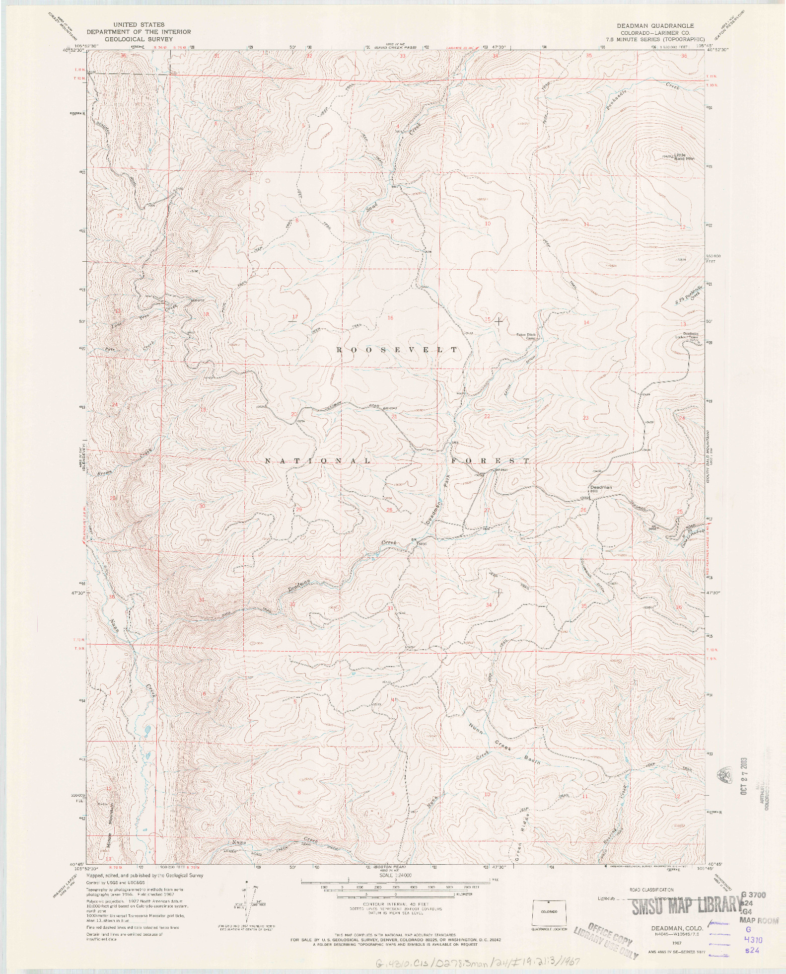 USGS 1:24000-SCALE QUADRANGLE FOR DEADMAN, CO 1967