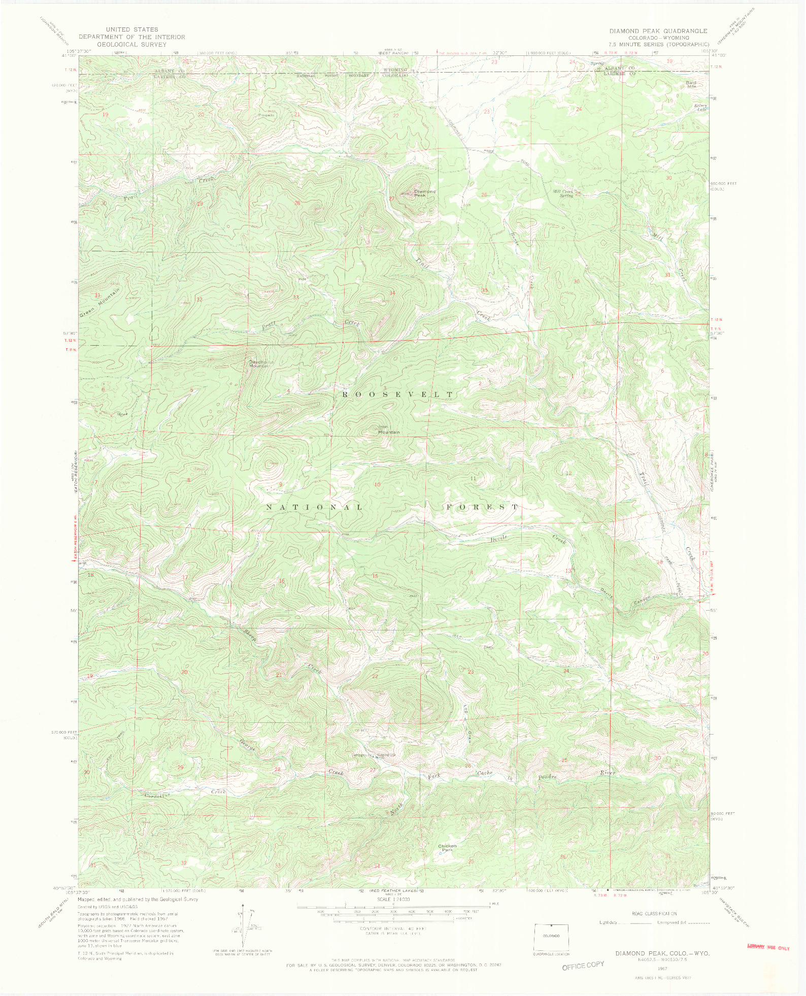 USGS 1:24000-SCALE QUADRANGLE FOR DIAMOND PEAK, CO 1967