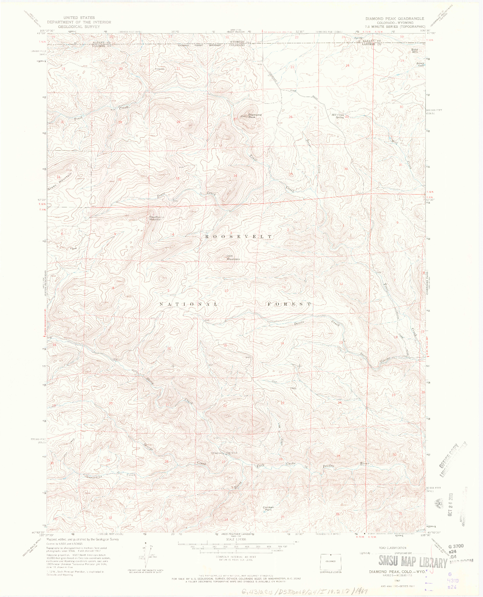 USGS 1:24000-SCALE QUADRANGLE FOR DIAMOND PEAK, CO 1967