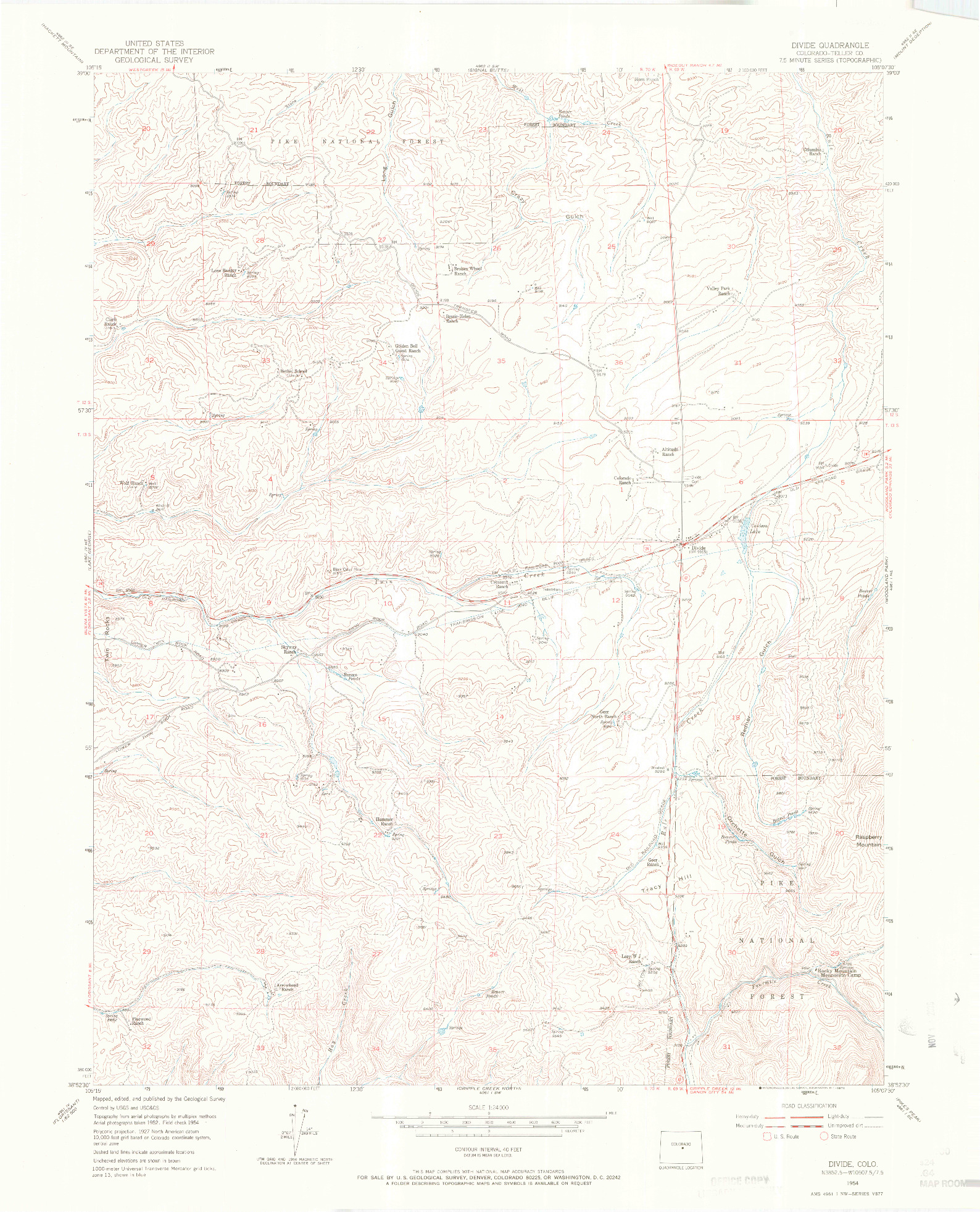 USGS 1:24000-SCALE QUADRANGLE FOR DIVIDE, CO 1954