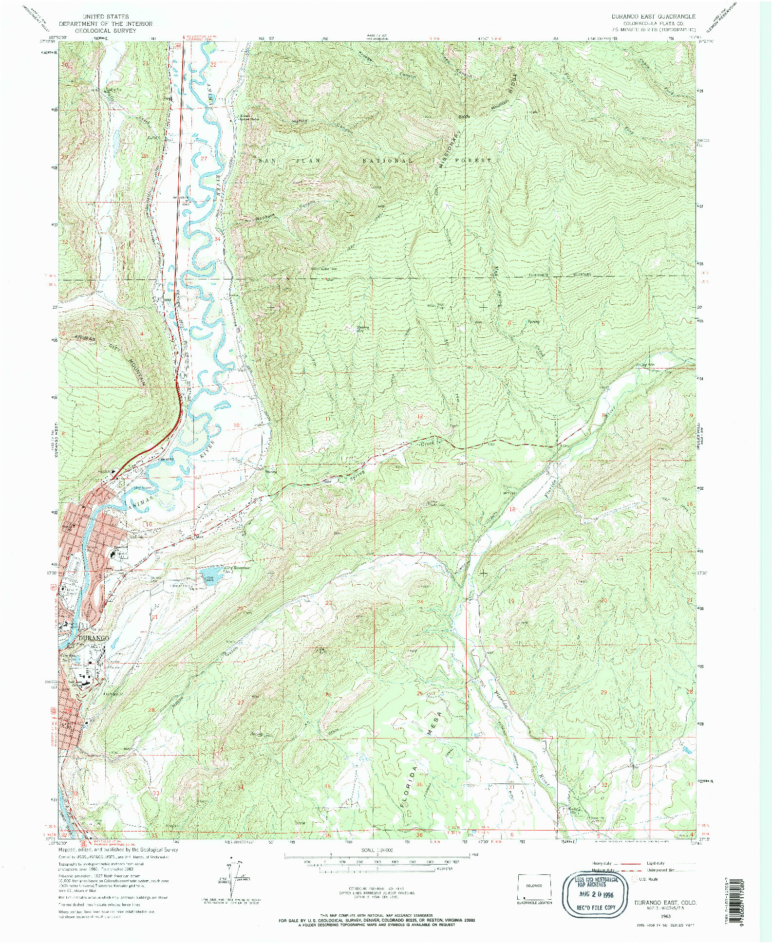 USGS 1:24000-SCALE QUADRANGLE FOR DURANGO EAST, CO 1963