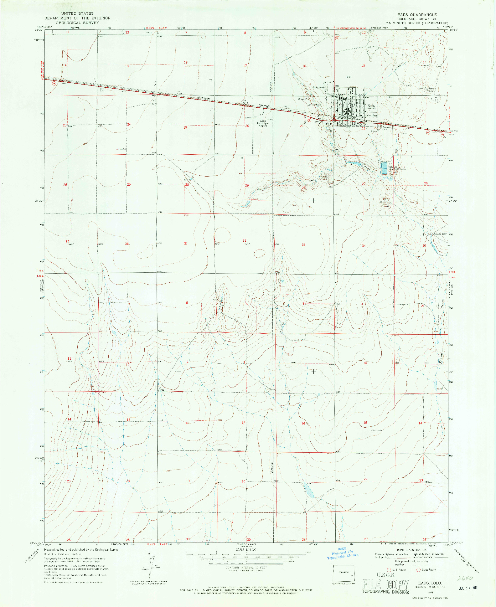 USGS 1:24000-SCALE QUADRANGLE FOR EADS, CO 1968