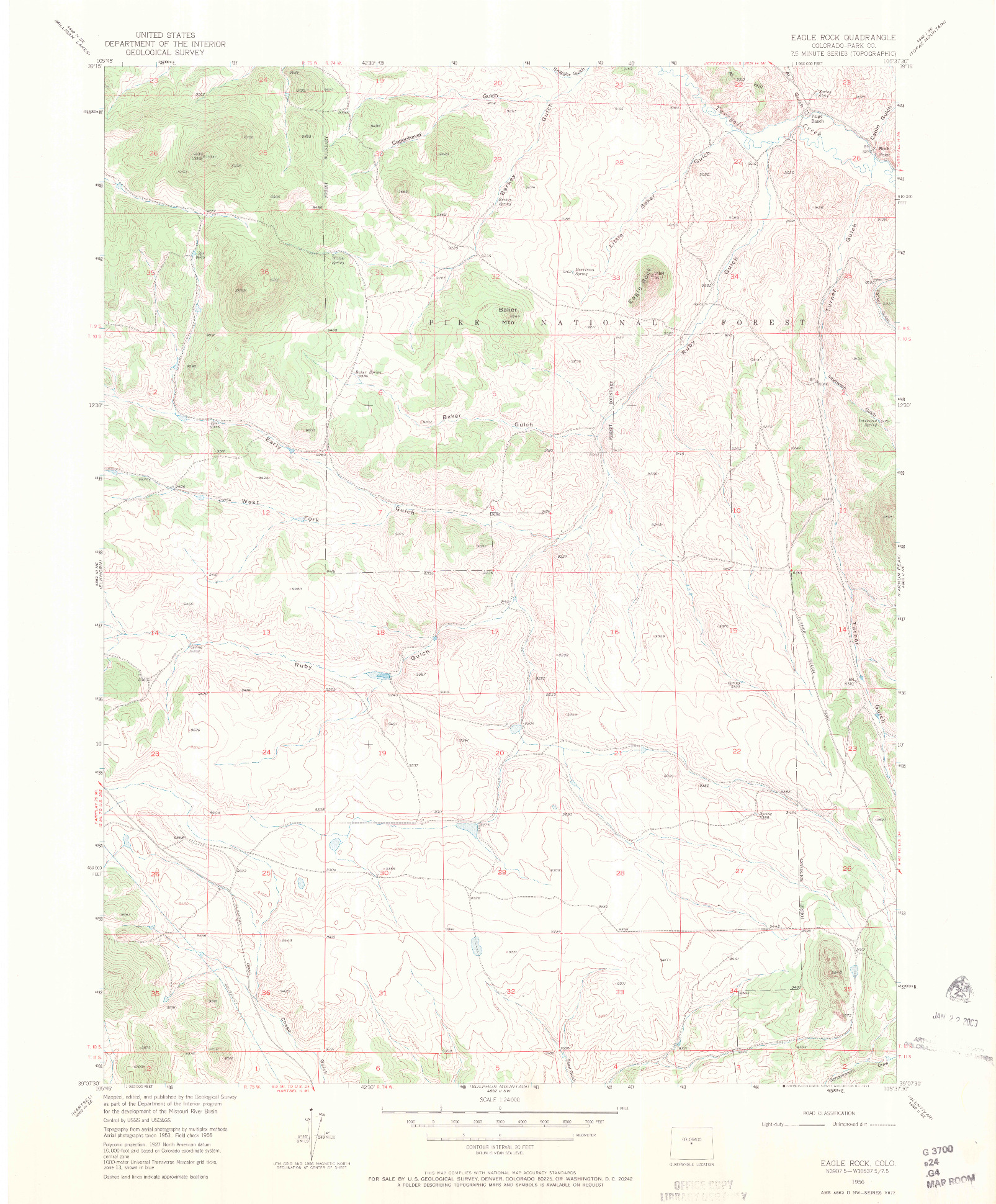 USGS 1:24000-SCALE QUADRANGLE FOR EAGLE ROCK, CO 1956