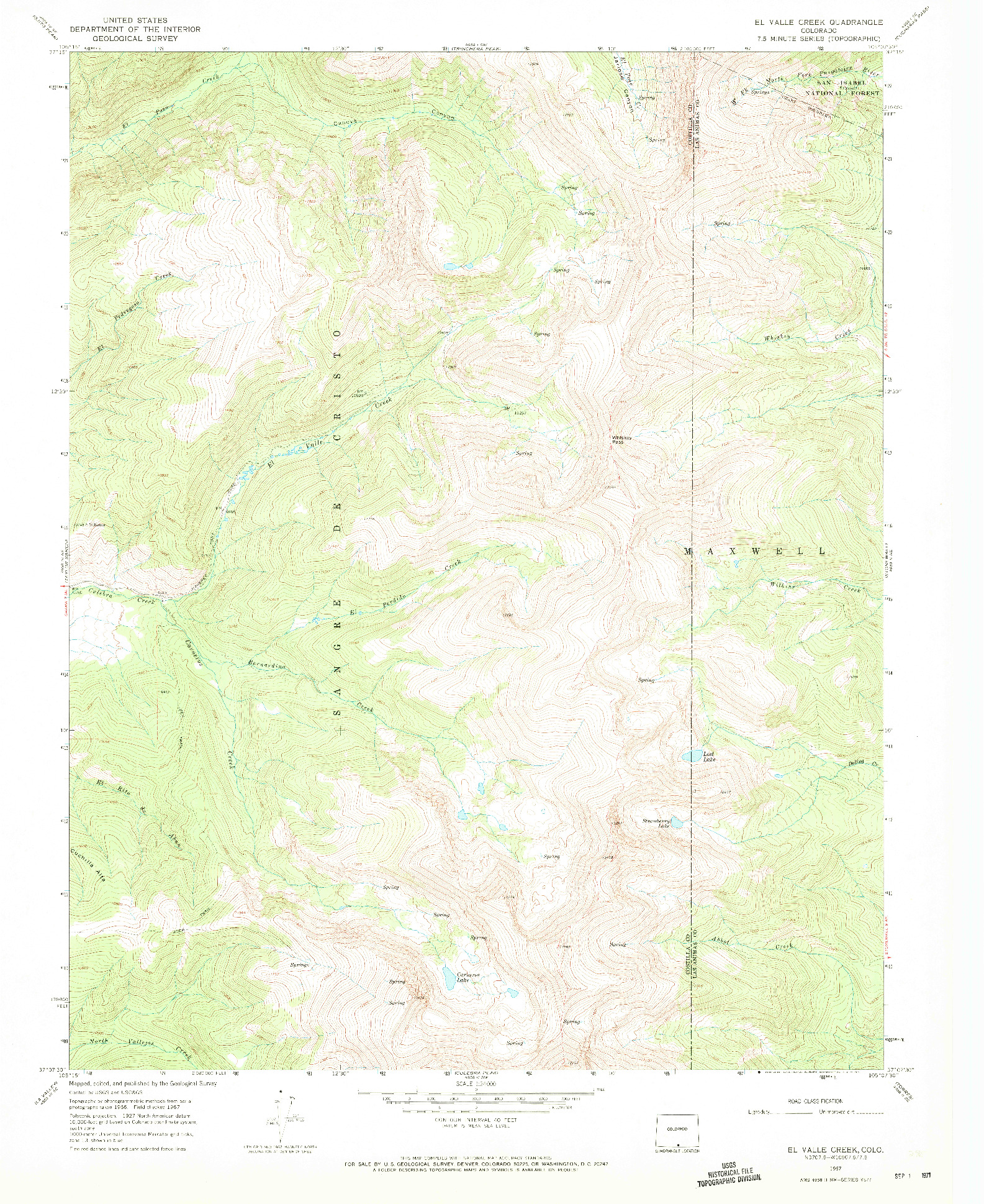 USGS 1:24000-SCALE QUADRANGLE FOR EL VALLE CREEK, CO 1967