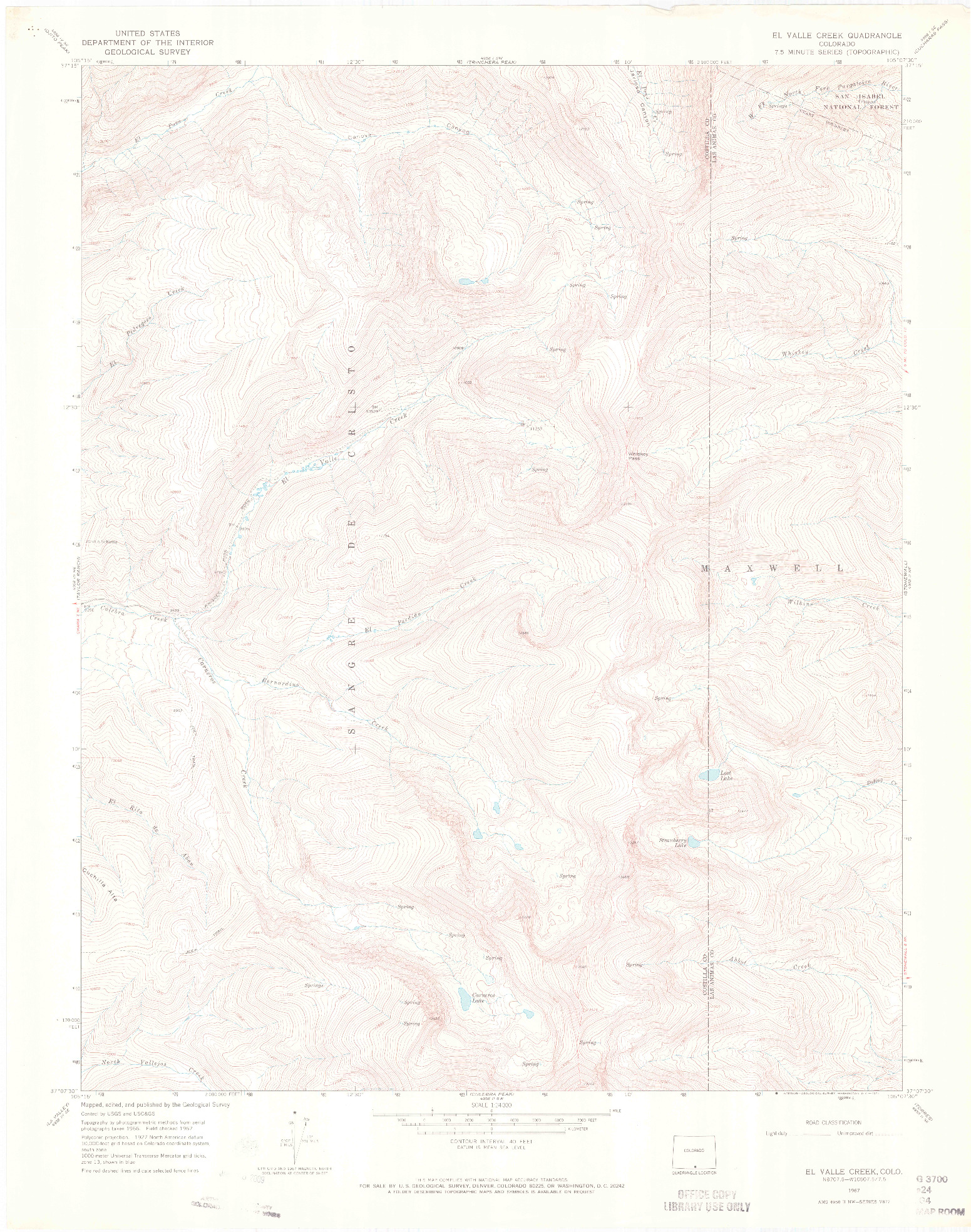 USGS 1:24000-SCALE QUADRANGLE FOR EL VALLE CREEK, CO 1967