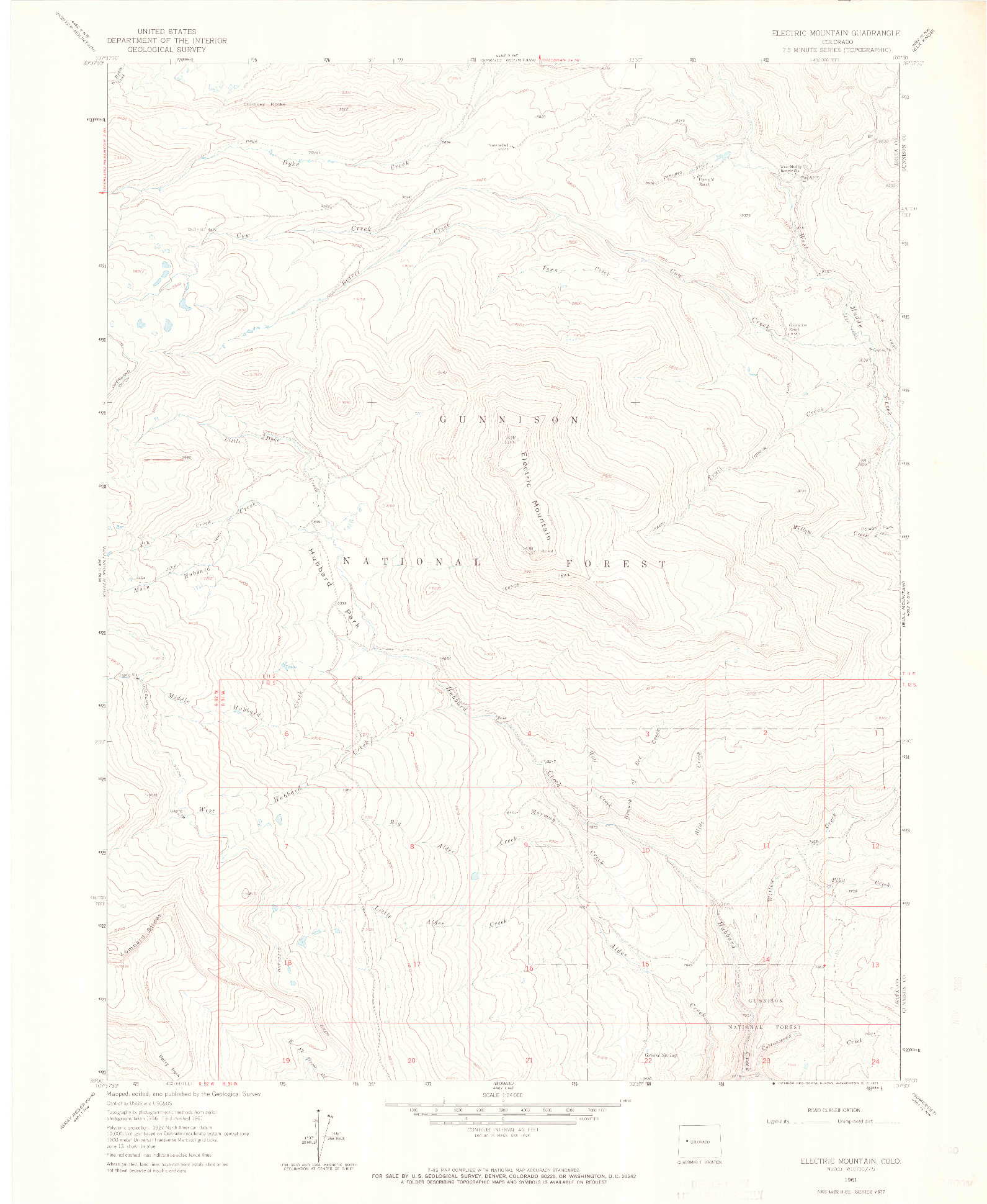 USGS 1:24000-SCALE QUADRANGLE FOR ELECTRIC MOUNTAIN, CO 1961