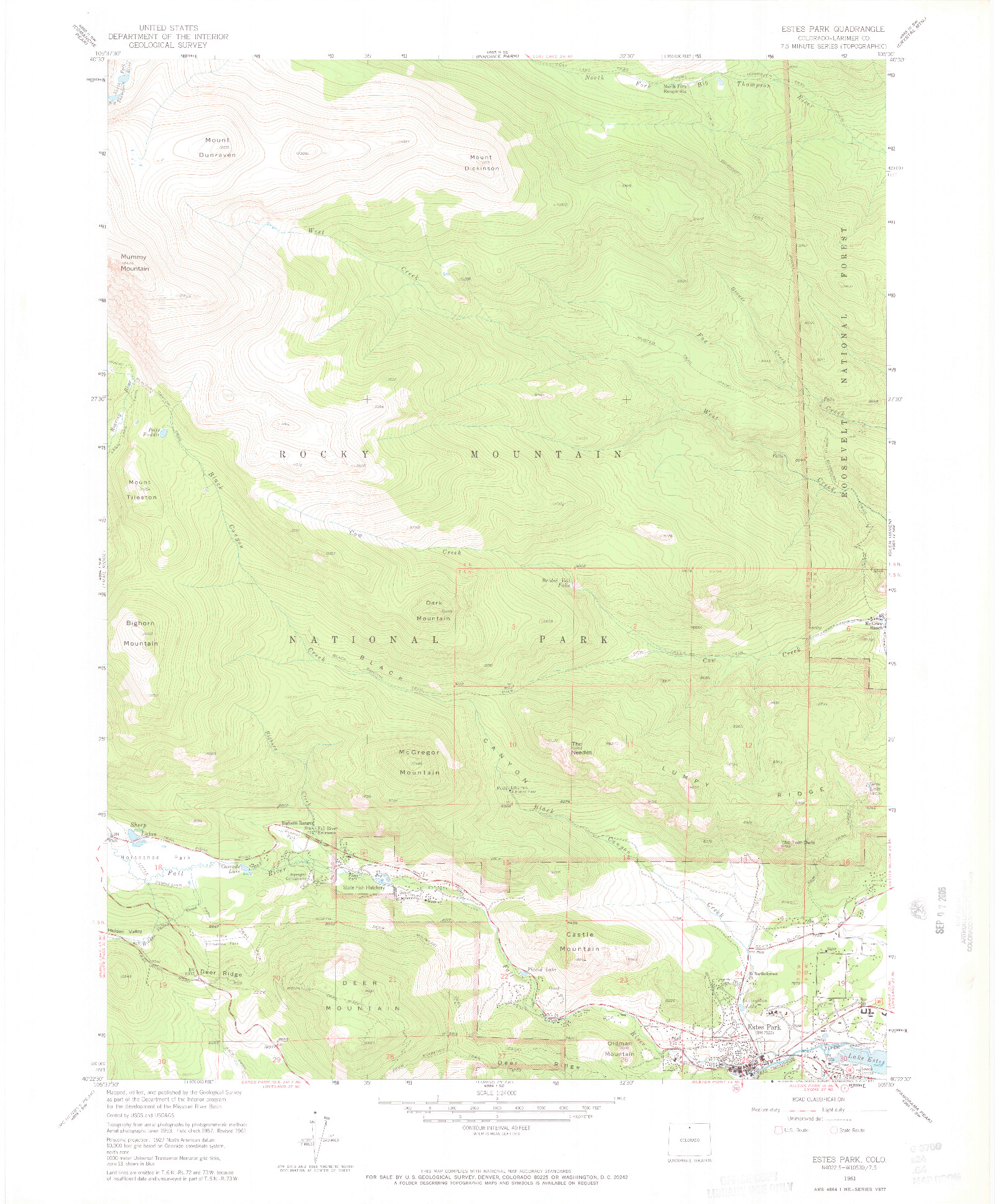 USGS 1:24000-SCALE QUADRANGLE FOR ESTES PARK, CO 1961