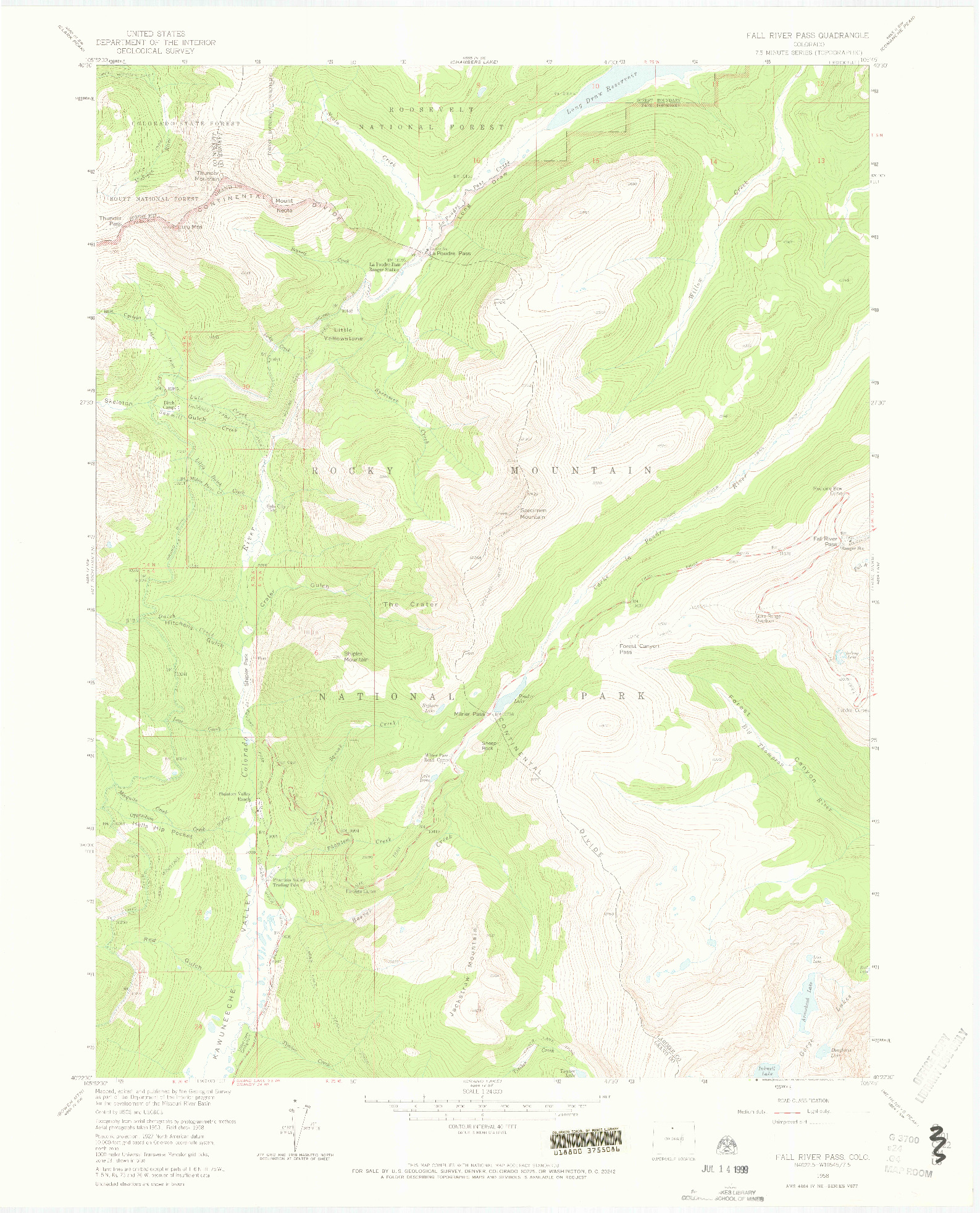 USGS 1:24000-SCALE QUADRANGLE FOR FALL RIVER PASS, CO 1958