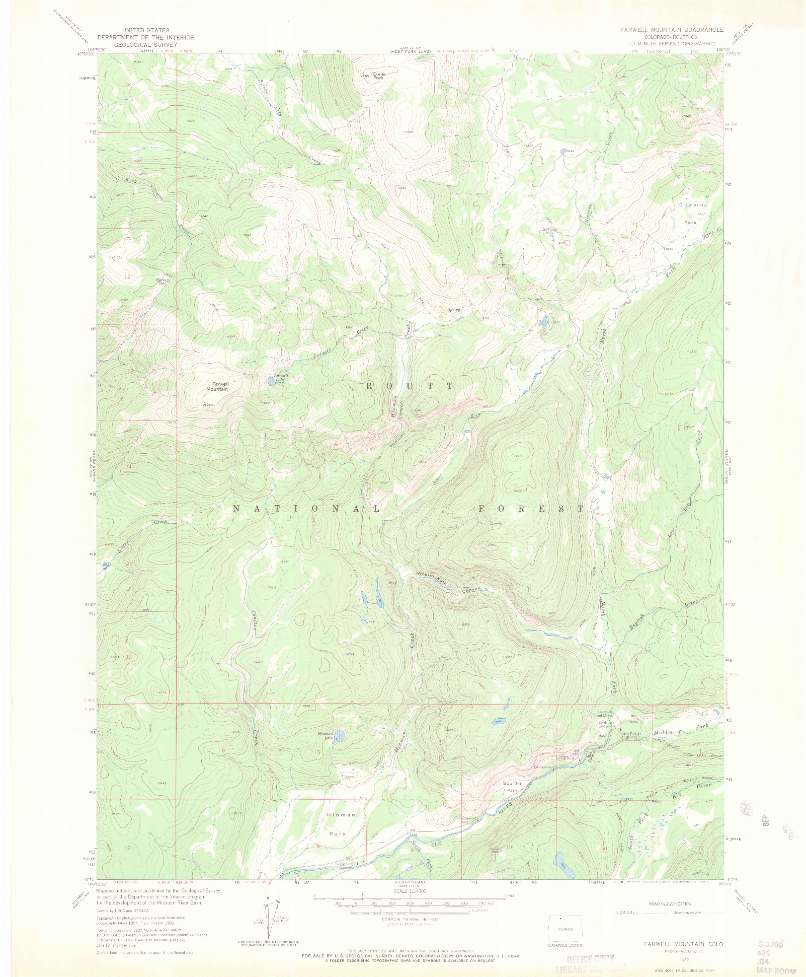 USGS 1:24000-SCALE QUADRANGLE FOR FARWELL MOUNTAIN, CO 1962