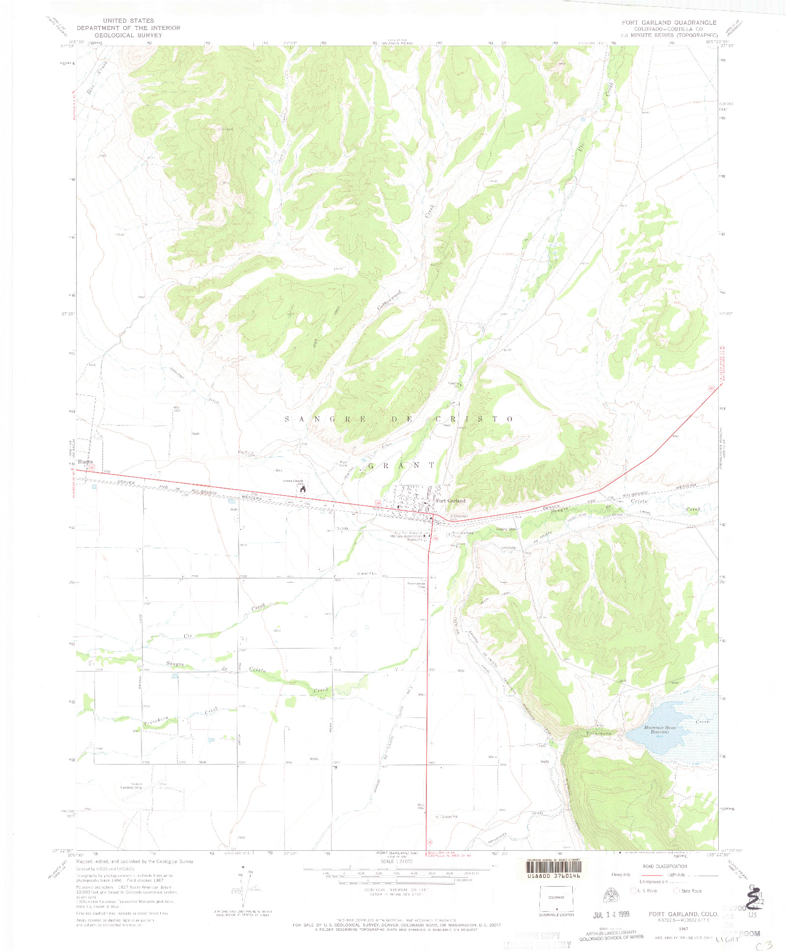 USGS 1:24000-SCALE QUADRANGLE FOR FORT GARLAND, CO 1967