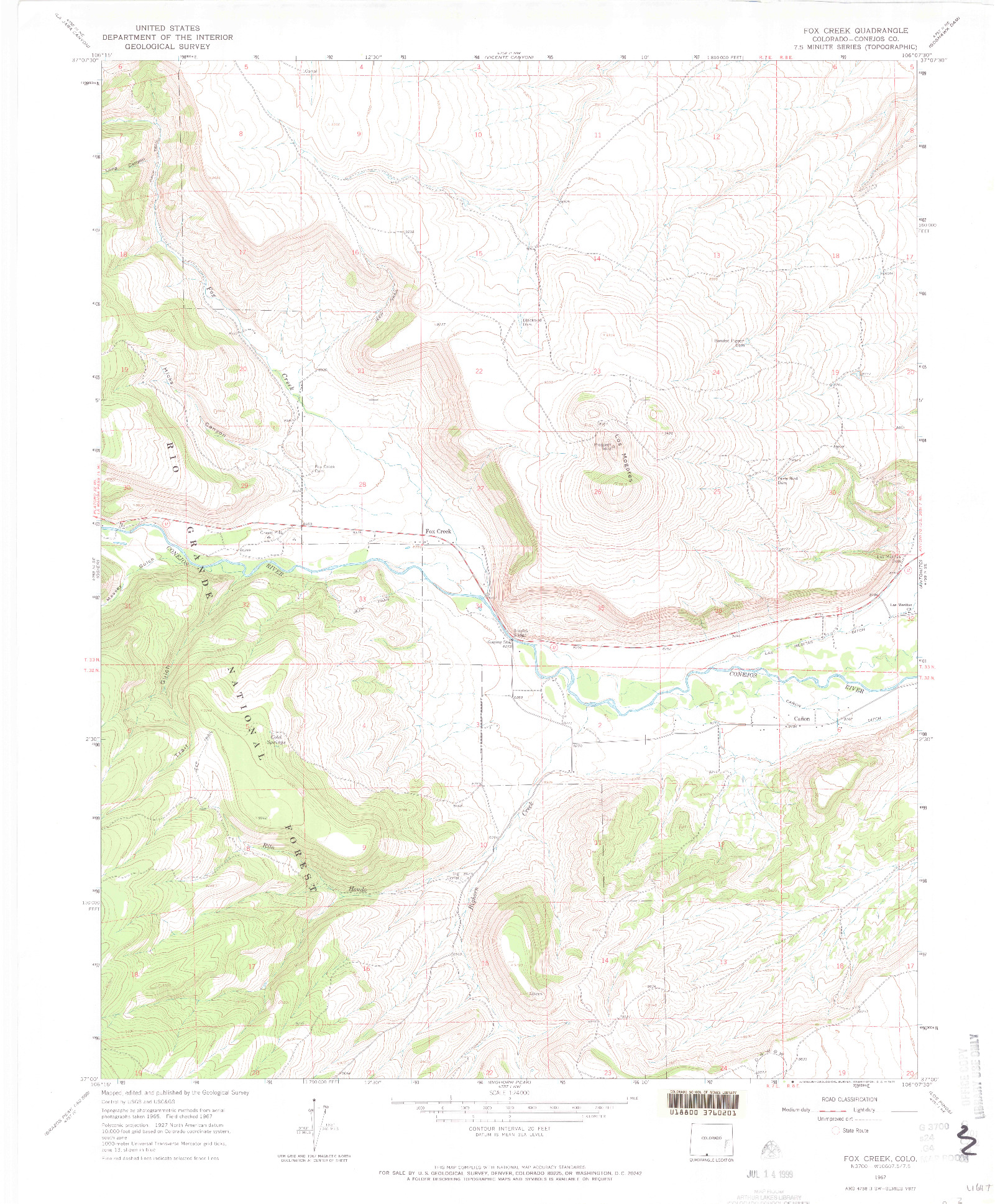 USGS 1:24000-SCALE QUADRANGLE FOR FOX CREEK, CO 1967