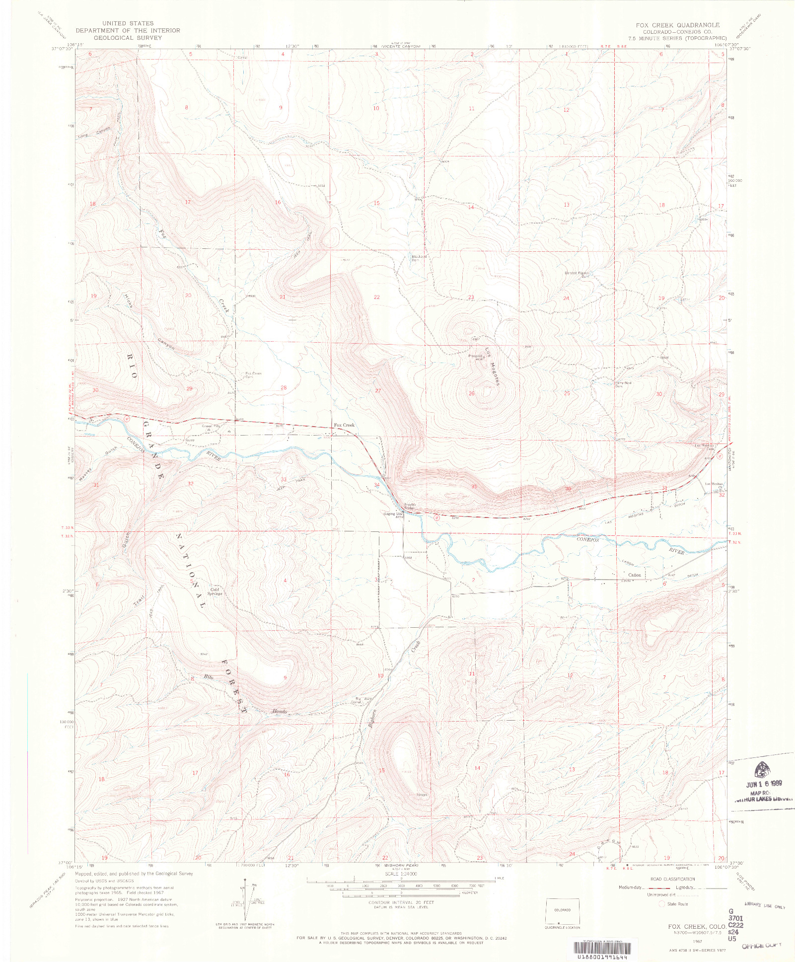 USGS 1:24000-SCALE QUADRANGLE FOR FOX CREEK, CO 1967