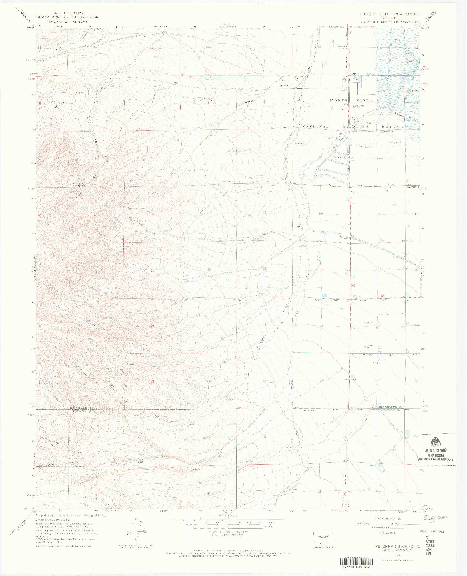 USGS 1:24000-SCALE QUADRANGLE FOR FULCHER GULCH, CO 1967