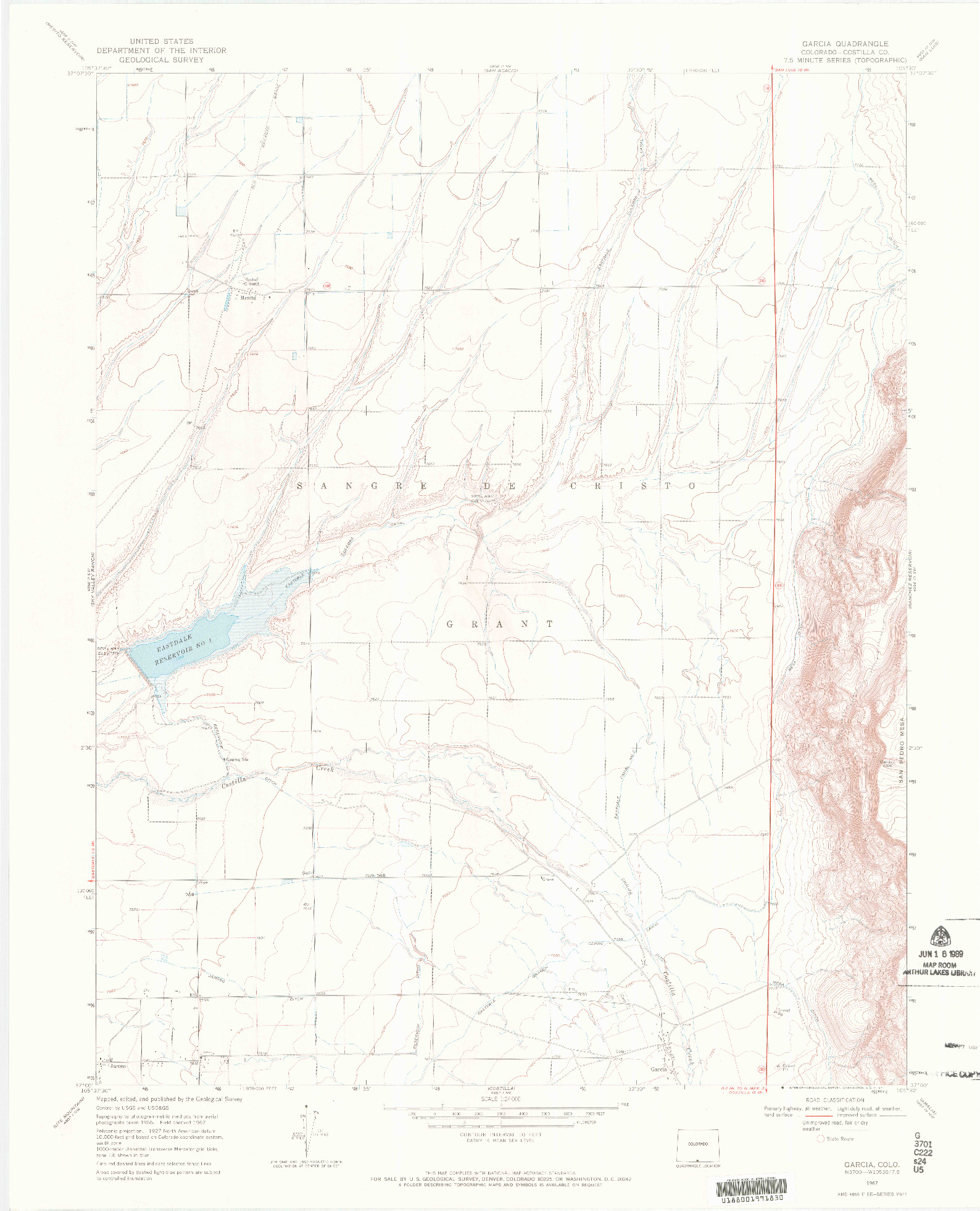 USGS 1:24000-SCALE QUADRANGLE FOR GARCIA, CO 1967