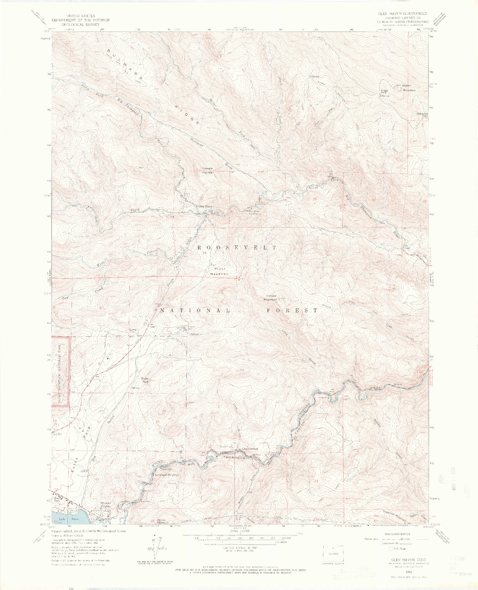 USGS 1:24000-SCALE QUADRANGLE FOR GLEN HAVEN, CO 1962