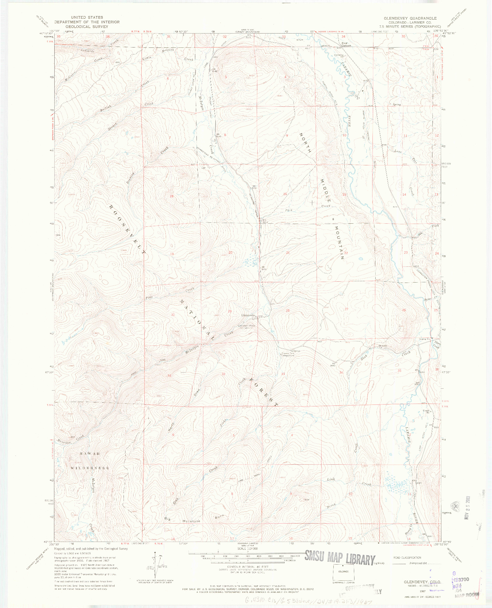 USGS 1:24000-SCALE QUADRANGLE FOR GLENDEVEY, CO 1967