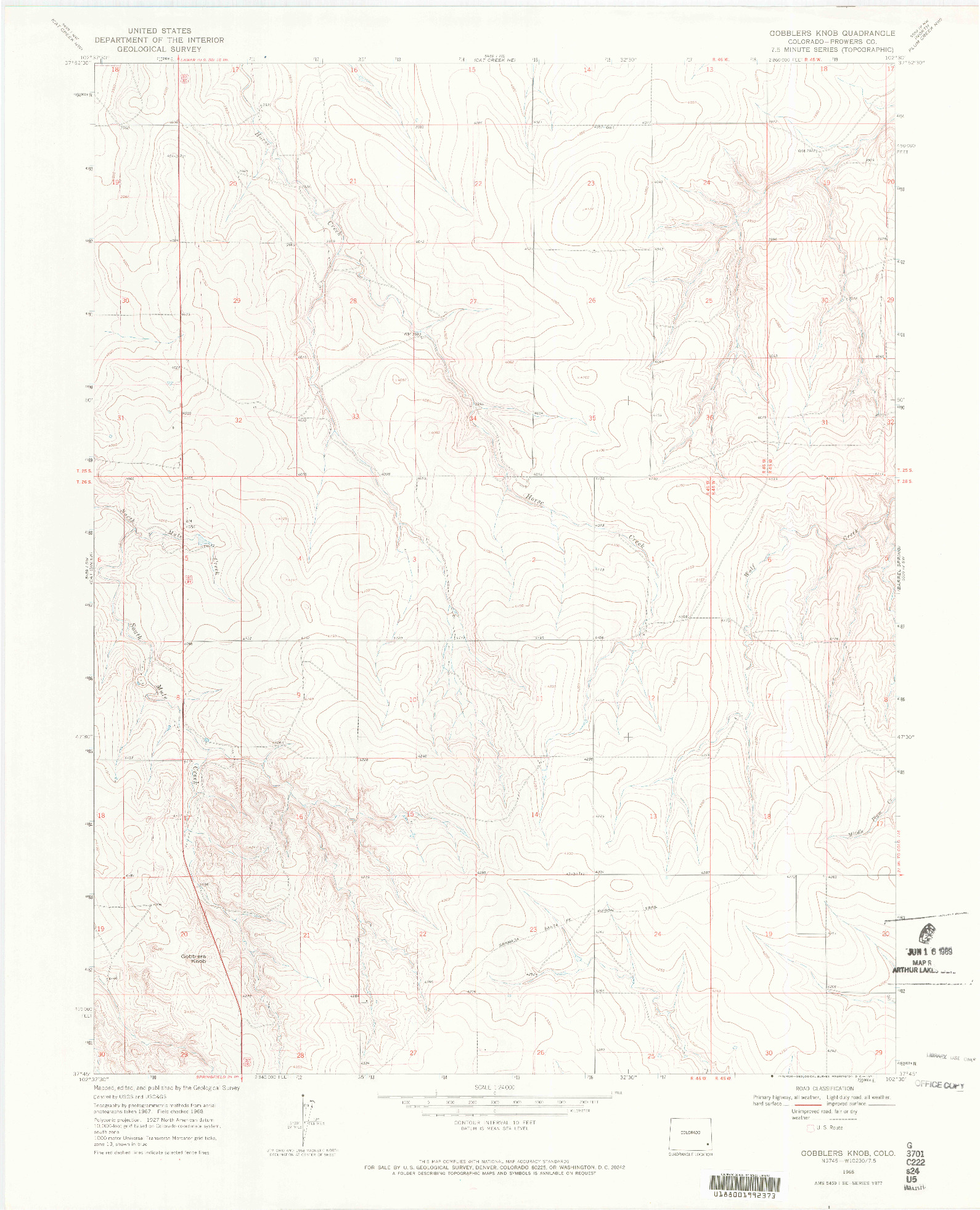USGS 1:24000-SCALE QUADRANGLE FOR GOBBLERS KNOB, CO 1968