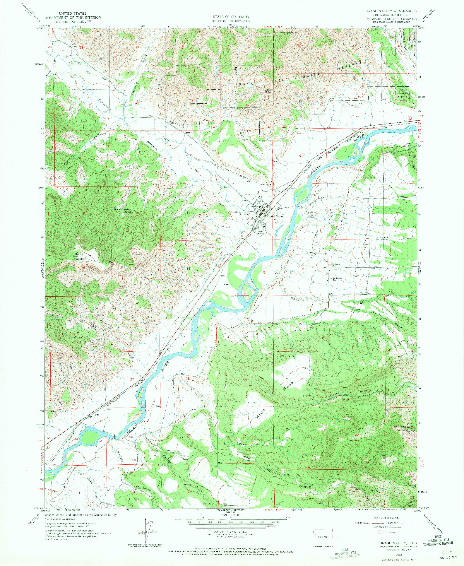 USGS 1:24000-SCALE QUADRANGLE FOR GRAND VALLEY, CO 1962