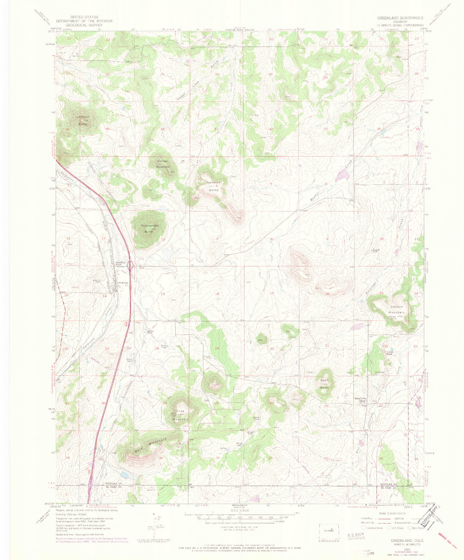 USGS 1:24000-SCALE QUADRANGLE FOR GREENLAND, CO 1954