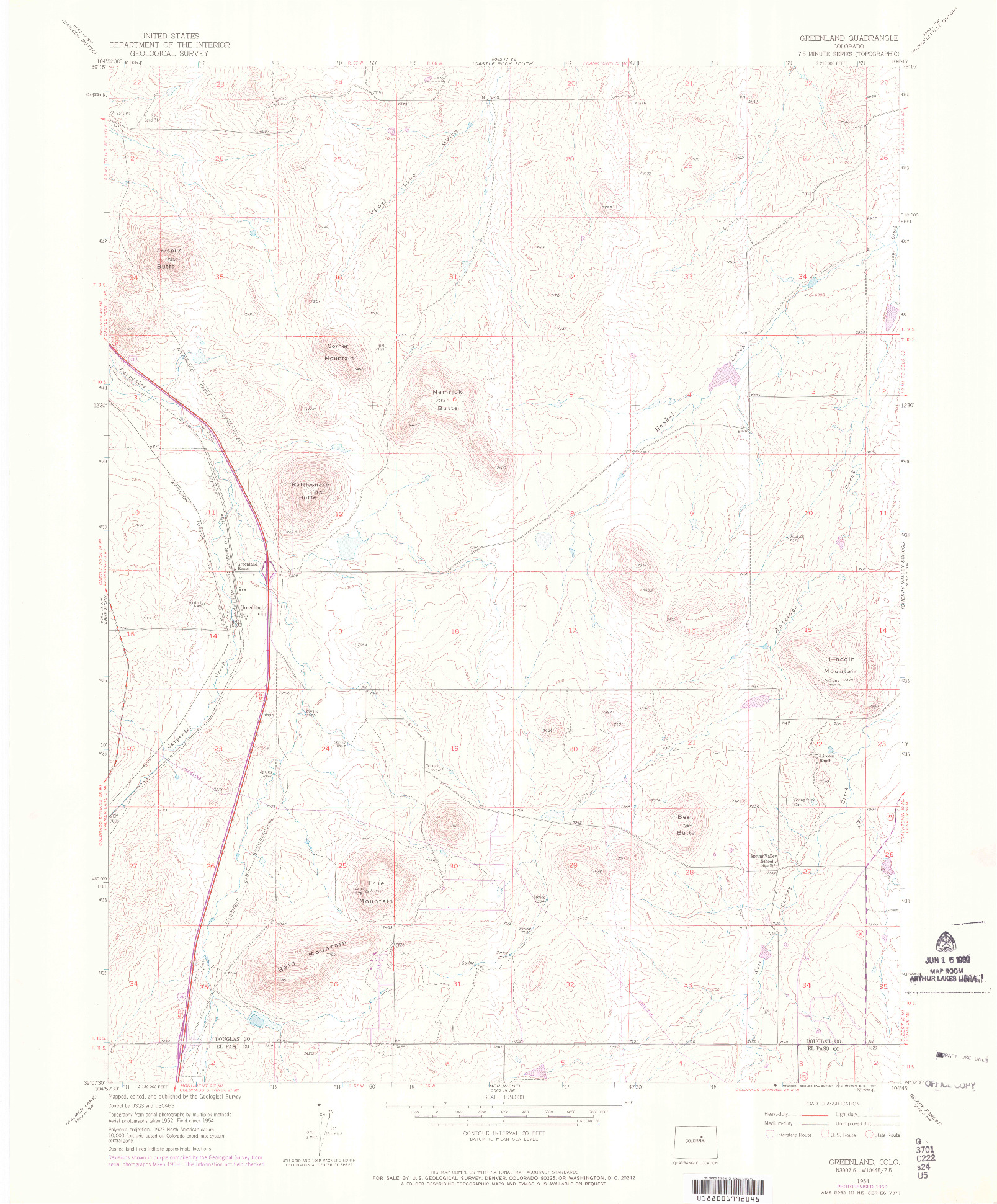 USGS 1:24000-SCALE QUADRANGLE FOR GREENLAND, CO 1954