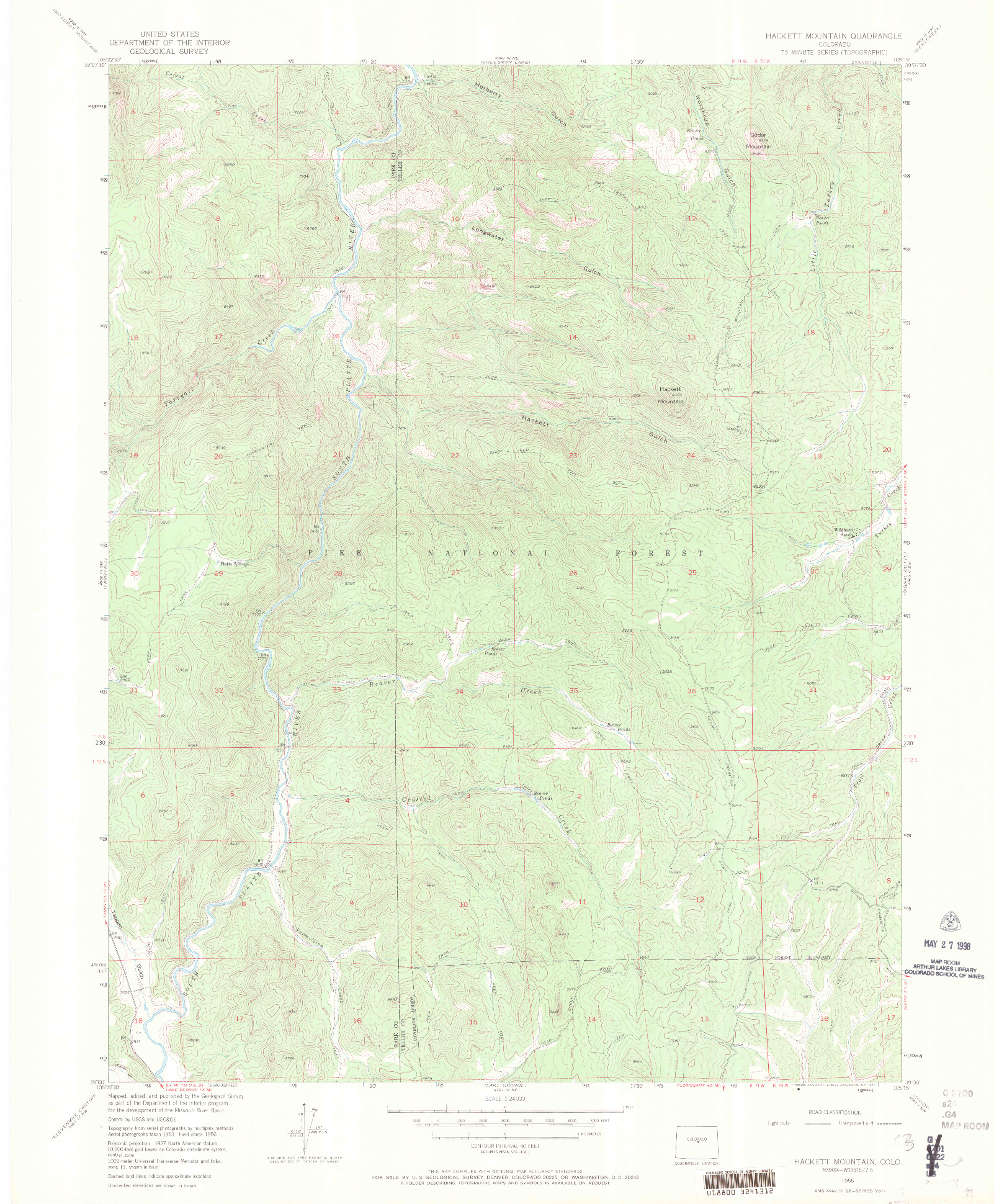 USGS 1:24000-SCALE QUADRANGLE FOR HACKETT MOUNTAIN, CO 1956