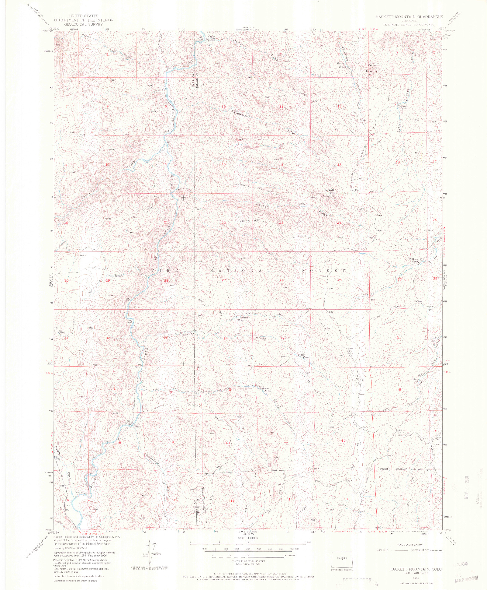 USGS 1:24000-SCALE QUADRANGLE FOR HACKETT MOUNTAIN, CO 1956